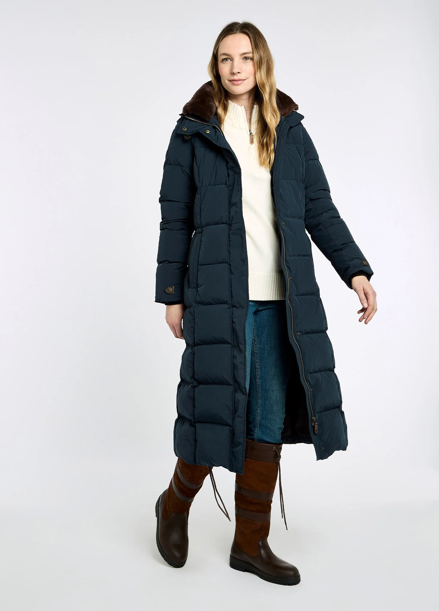 Aldborough Women's full length technical down jacket - Navy - Image 2