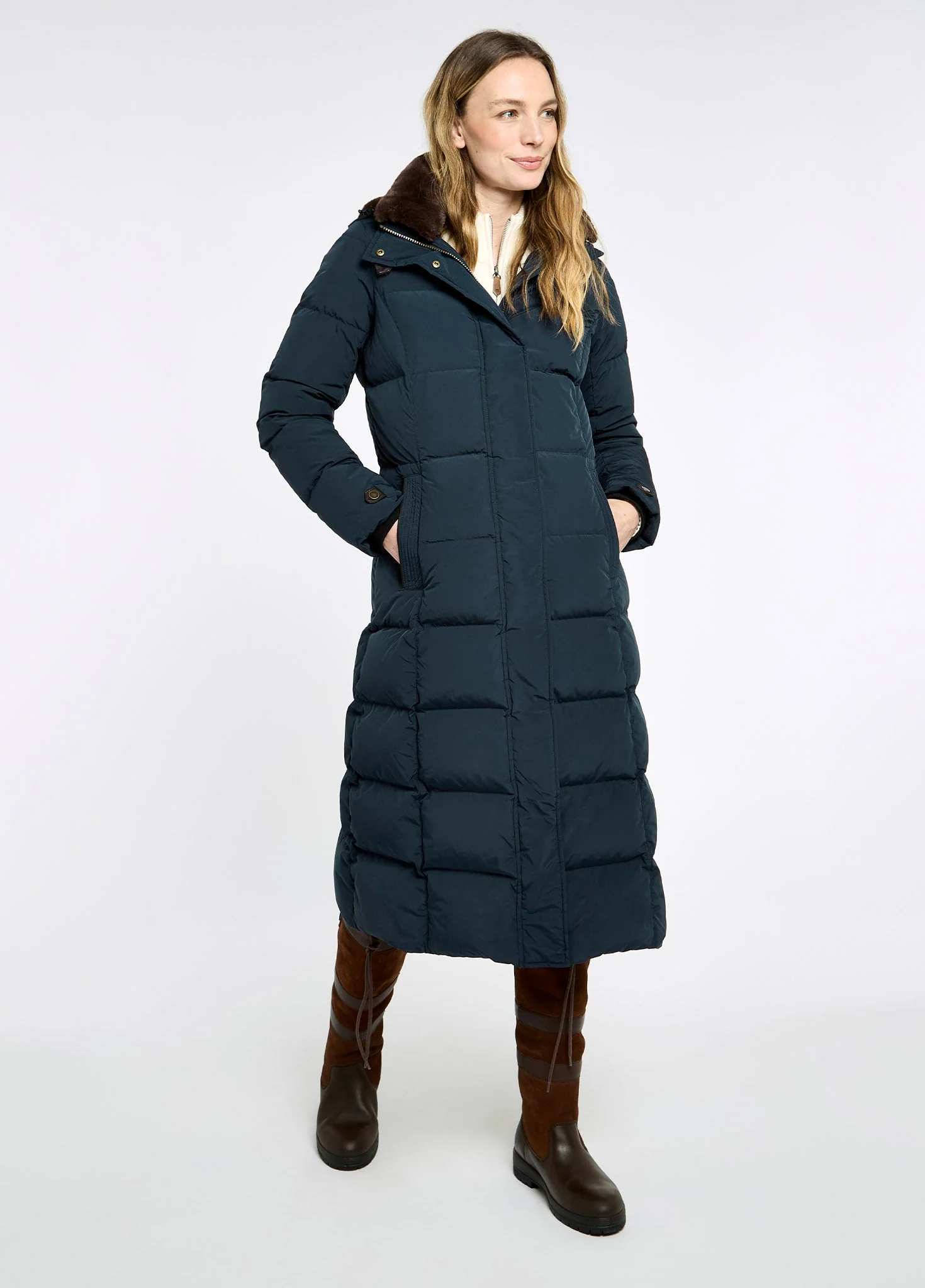 Aldborough Women's full length technical down jacket - Navy - Image 3