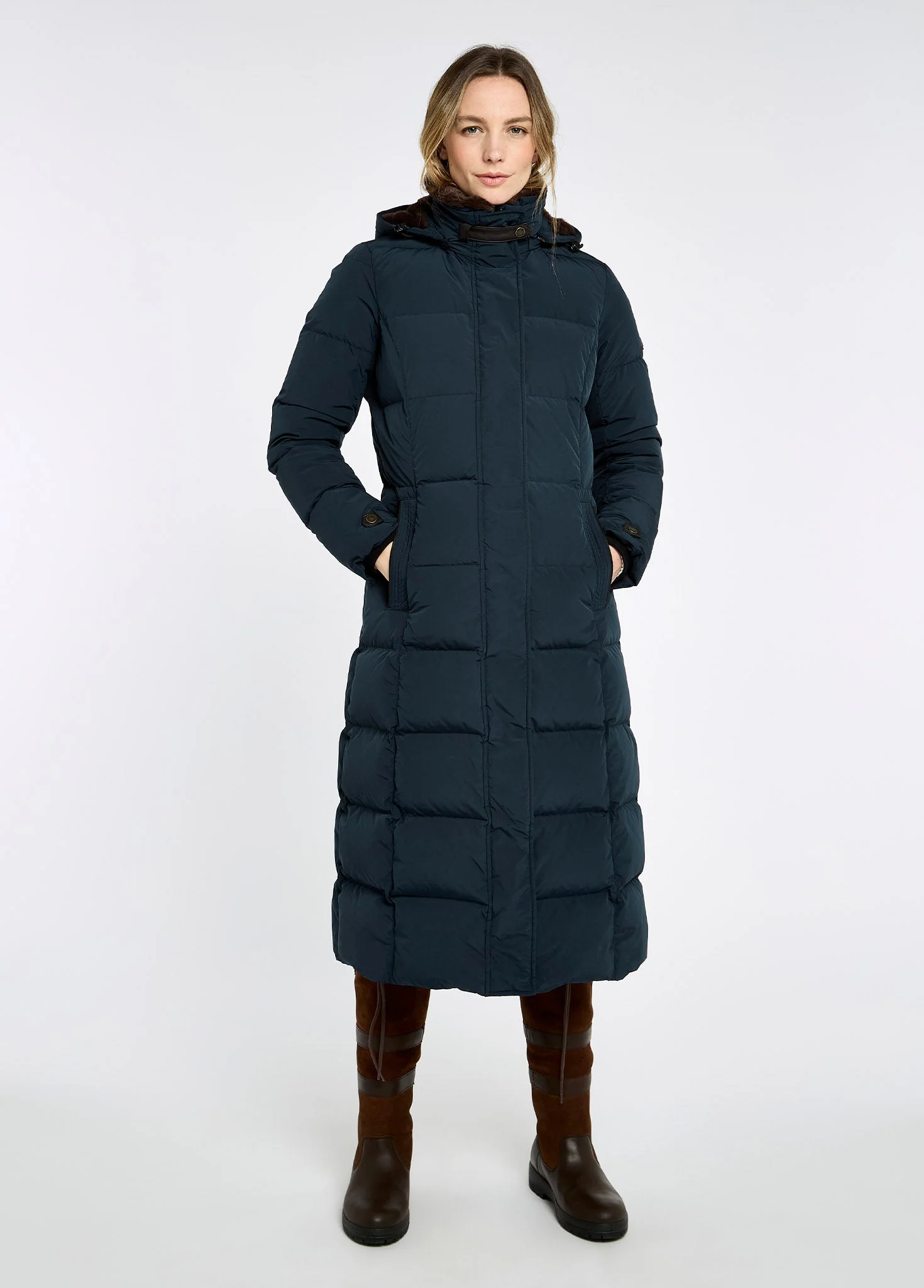 Aldborough Women's full length technical down jacket - Navy - Image 4