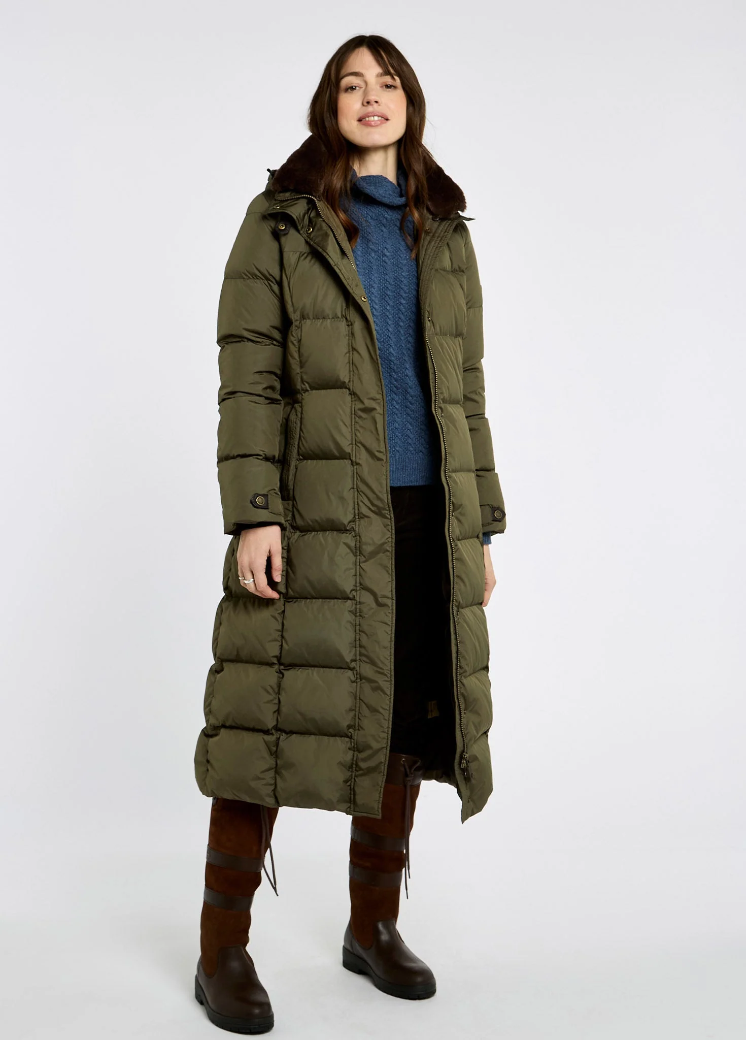 Aldborough Women's full length technical down jacket - Olive - Image 2