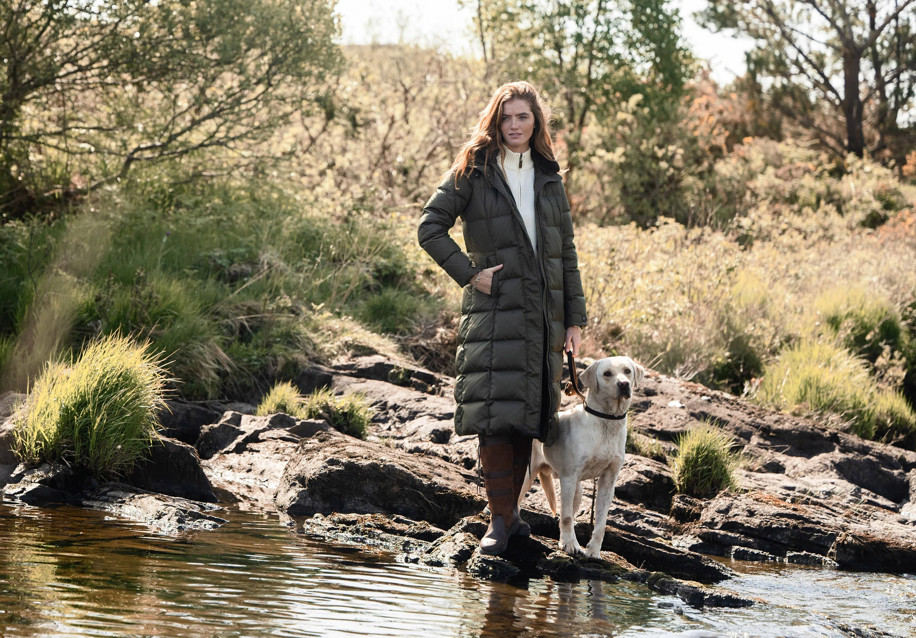 Aldborough Women's full length technical down jacket - Olive - Image 3
