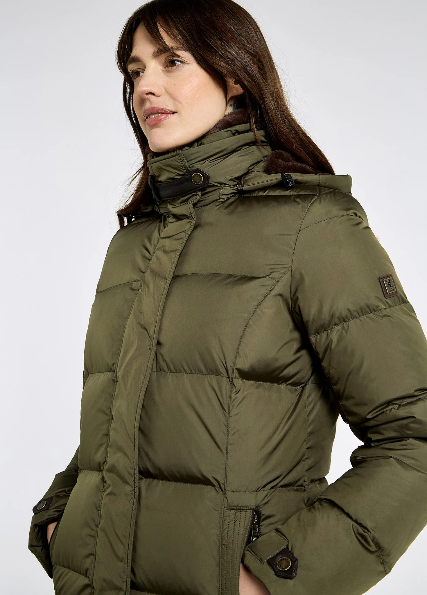 Aldborough Women's full length technical down jacket - Olive - Image 6