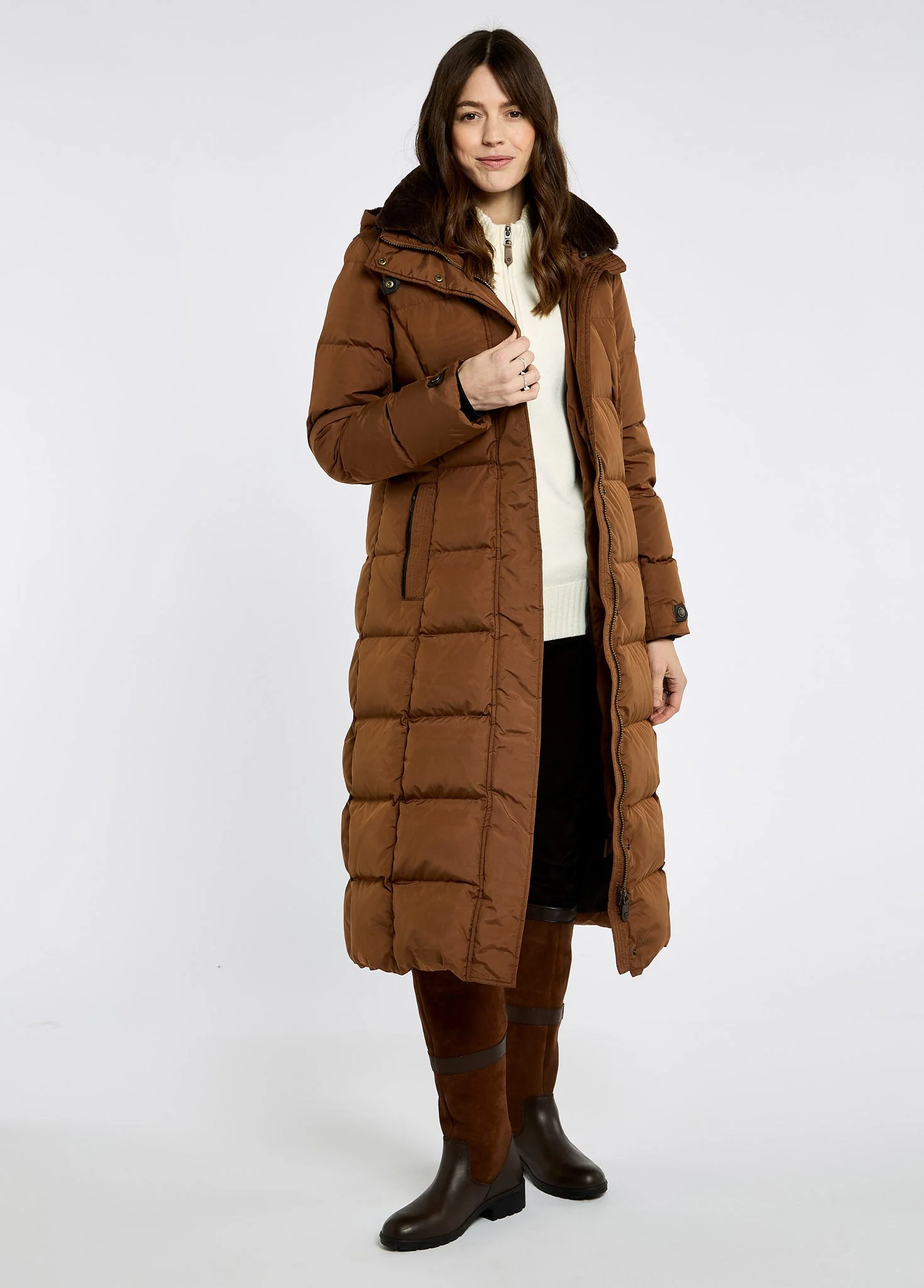Aldborough Women's full length technical down jacket - Russet - Image 2