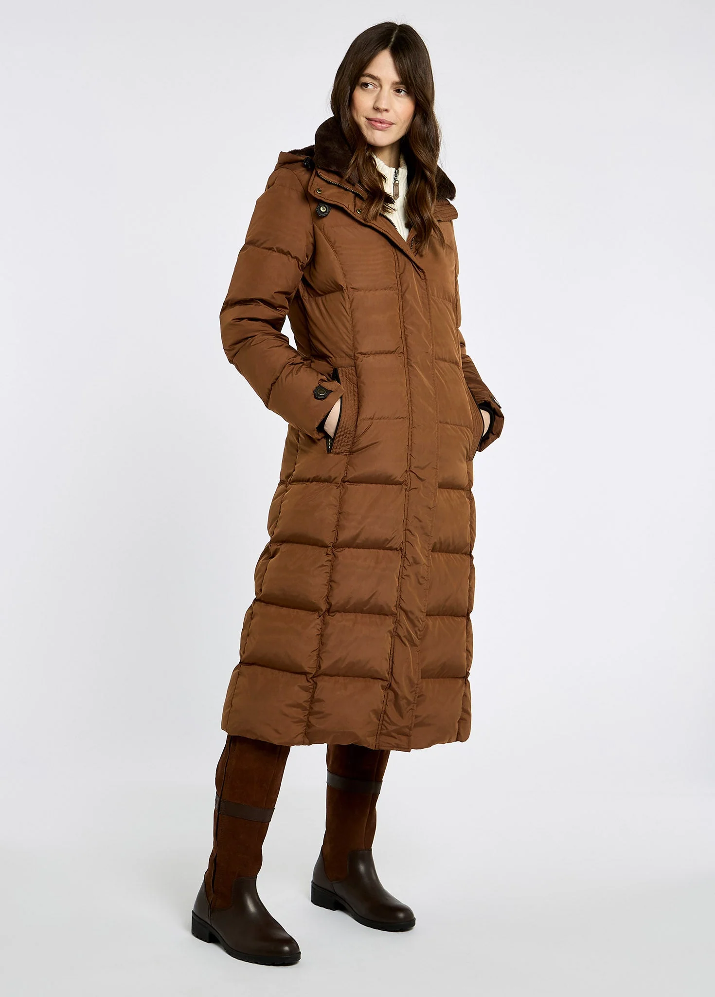 Aldborough Women's full length technical down jacket - Russet - Image 3