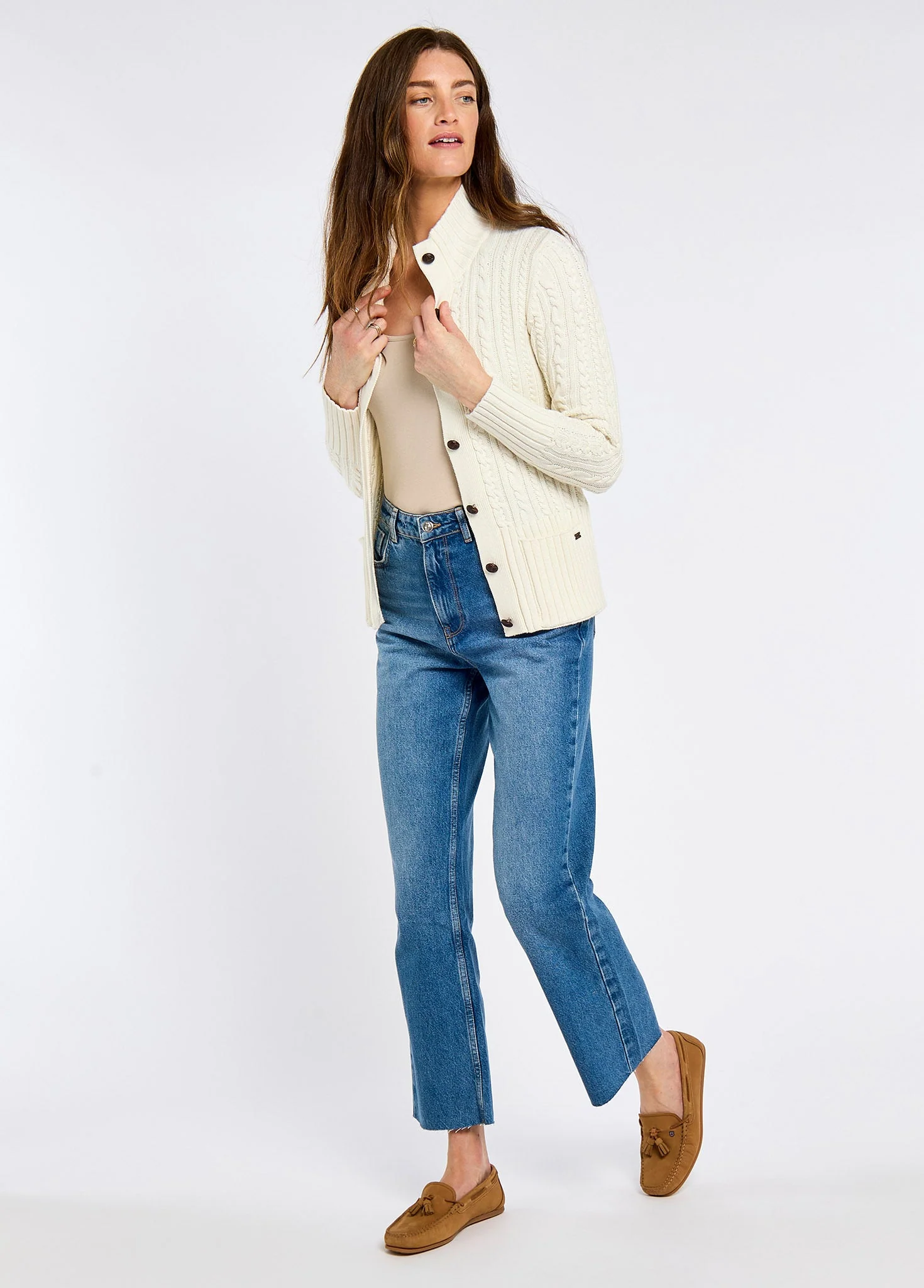 Ardrahan Women’s fisherman cardigan - Oyster - Image 2