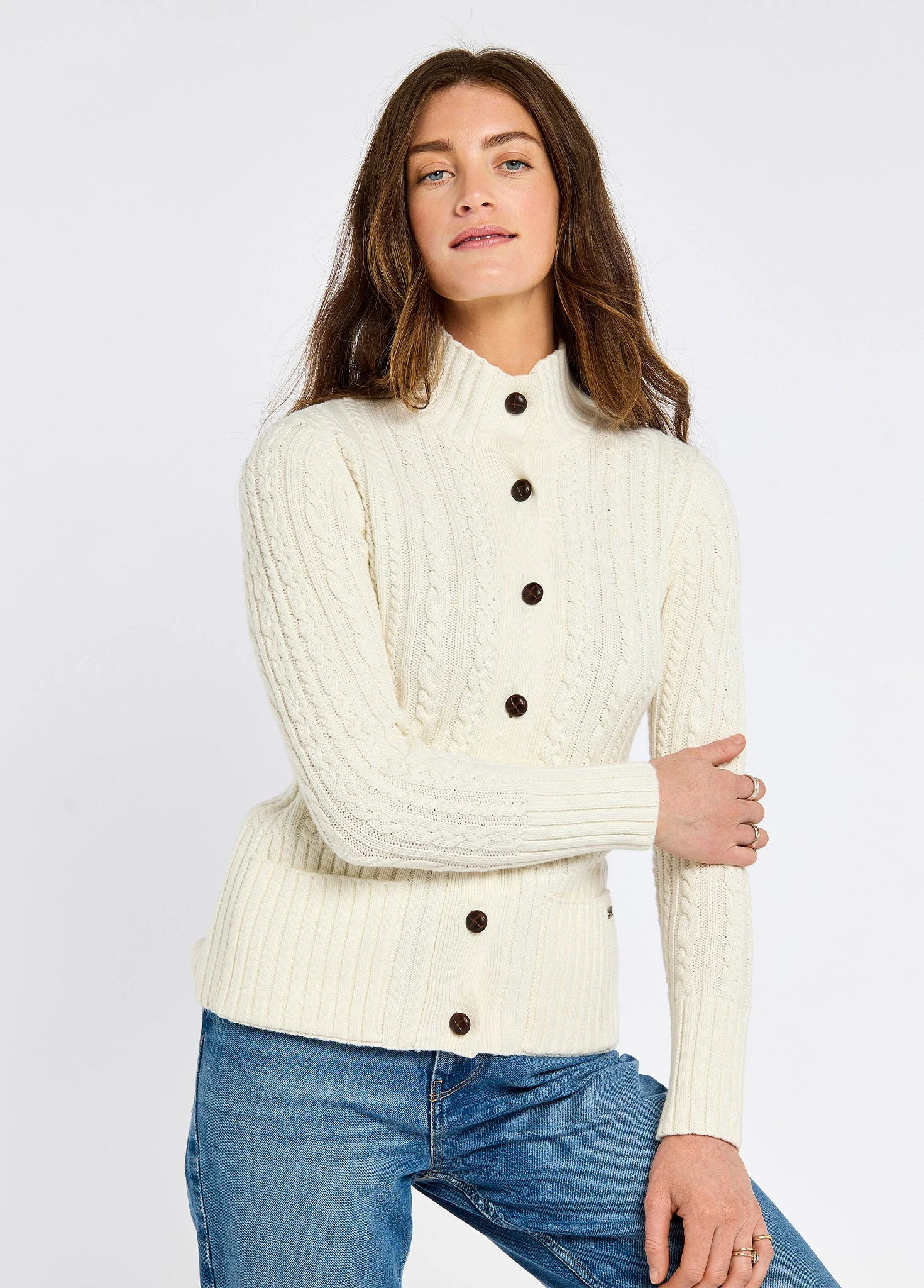 Ardrahan Women’s fisherman cardigan - Oyster - Image 3