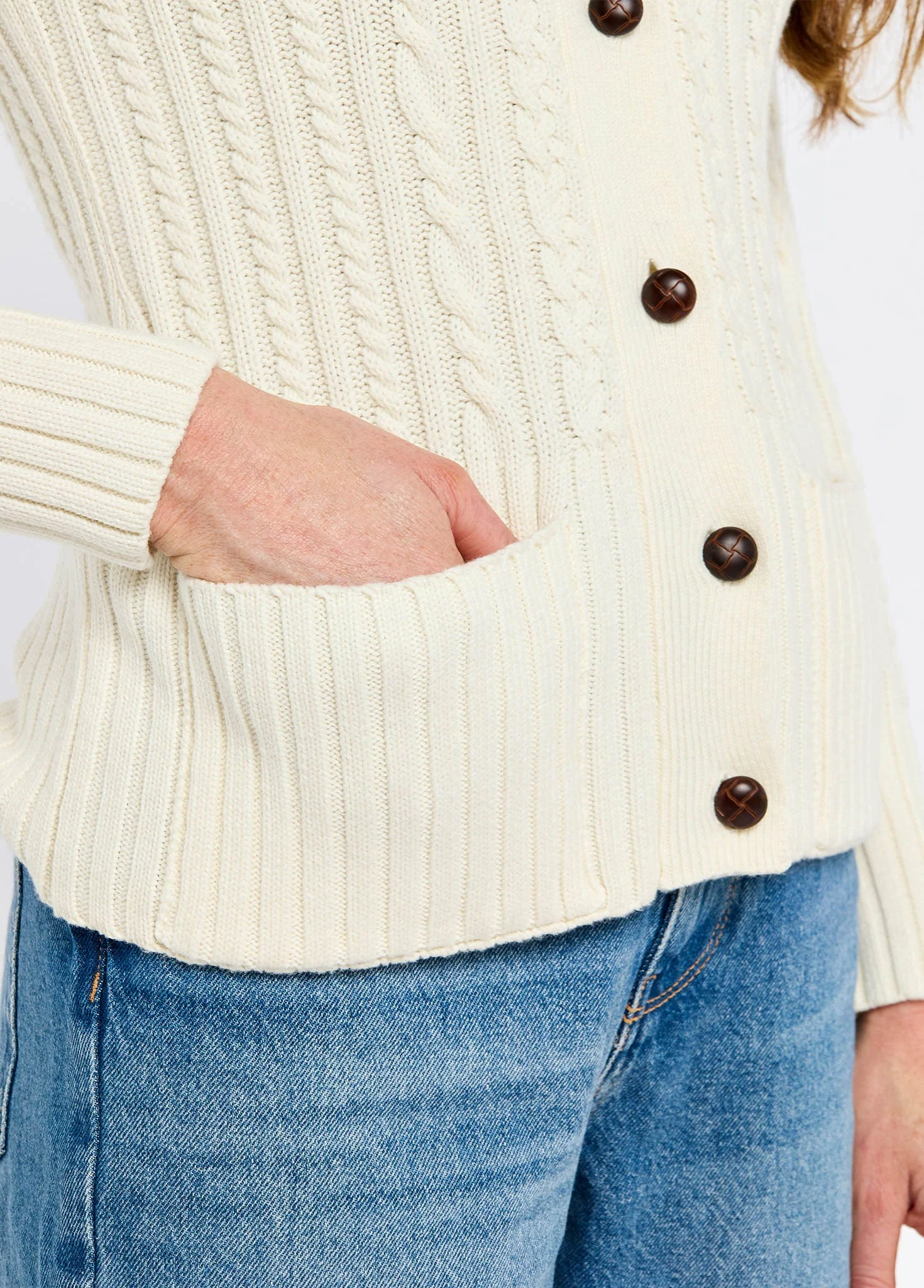 Ardrahan Women’s fisherman cardigan - Oyster - Image 4