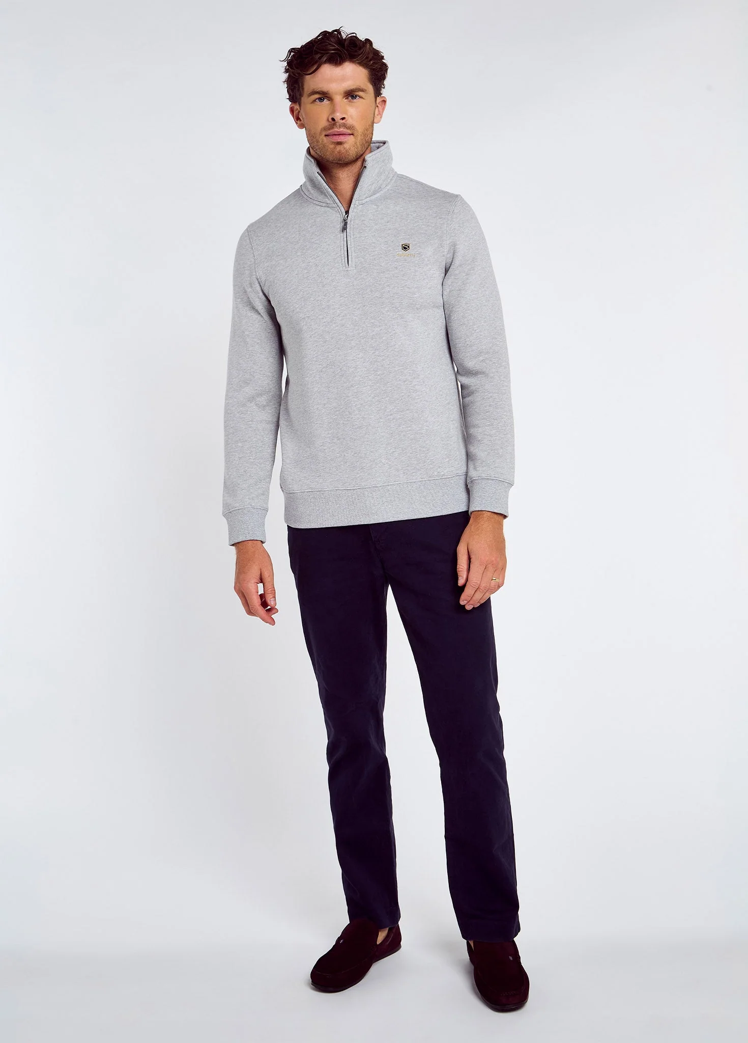 Boyce Men’s Zip Neck Sweater - Grey Marl - Image 2