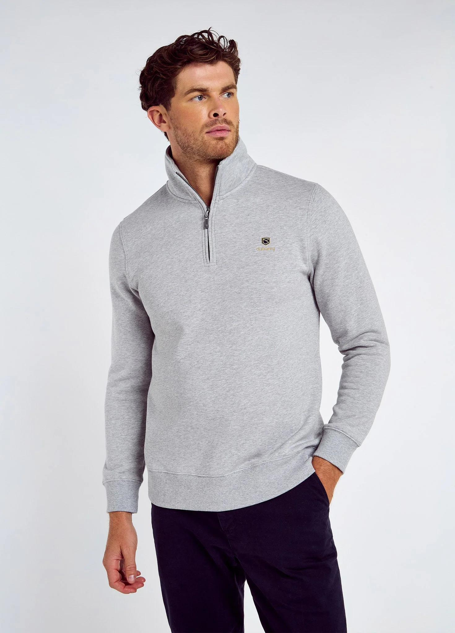 Boyce Men’s Zip Neck Sweater - Grey Marl - Image 3