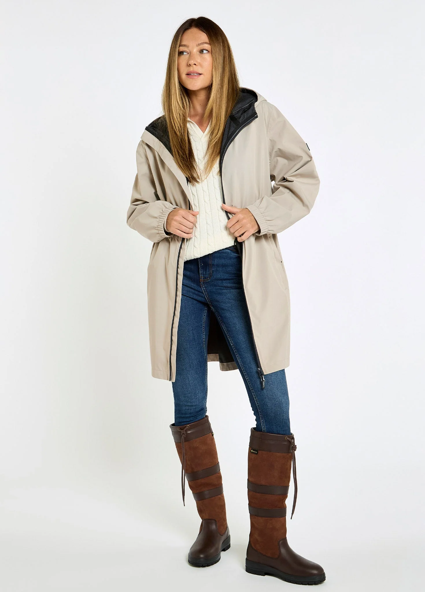 Brookside Women’s Hooded Rain Mac - Bone - Image 3