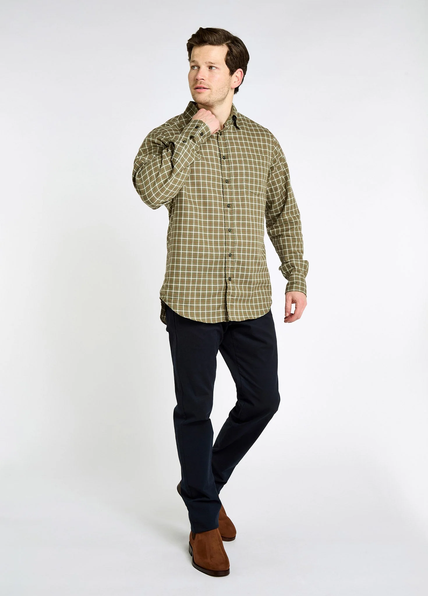 Connell Tattersall Check Shirt - Olive - Image 2