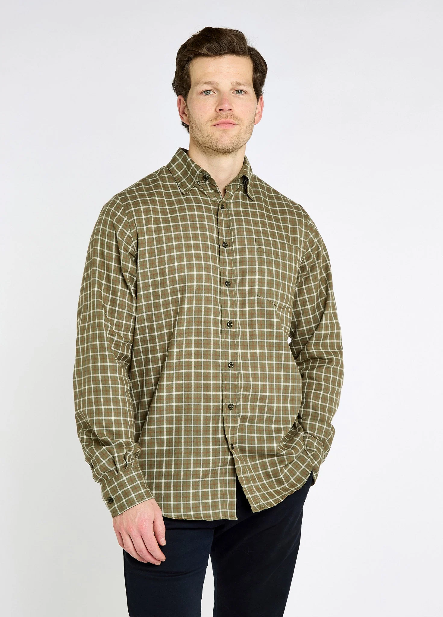 Connell Tattersall Check Shirt - Olive - Image 3