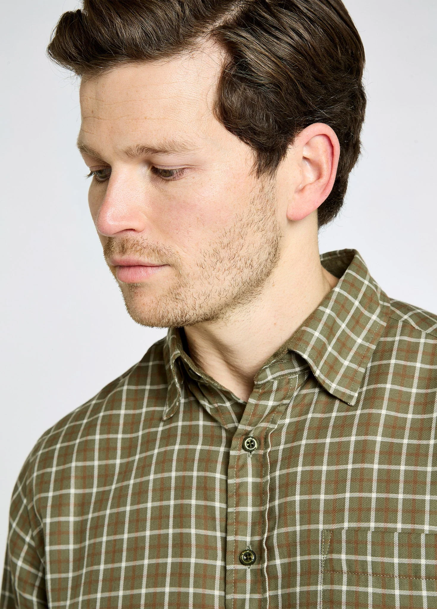 Connell Tattersall Check Shirt - Olive - Image 4