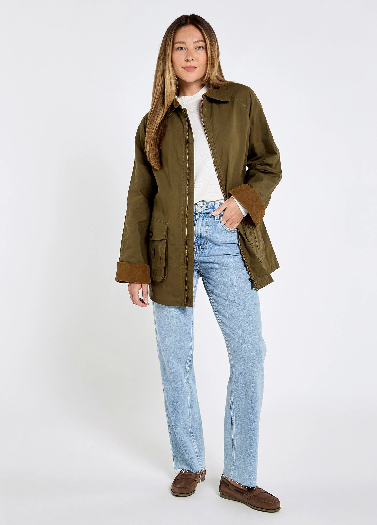 Delaney Women's Wax Cotton Utility Jacket - Dusky Green - Image 3