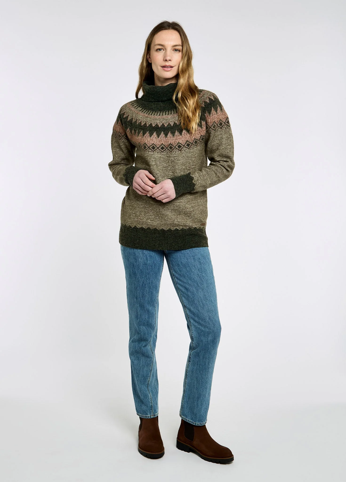 Devlin Women's Fair Isle pattern sweater - Olive Multi - Image 2