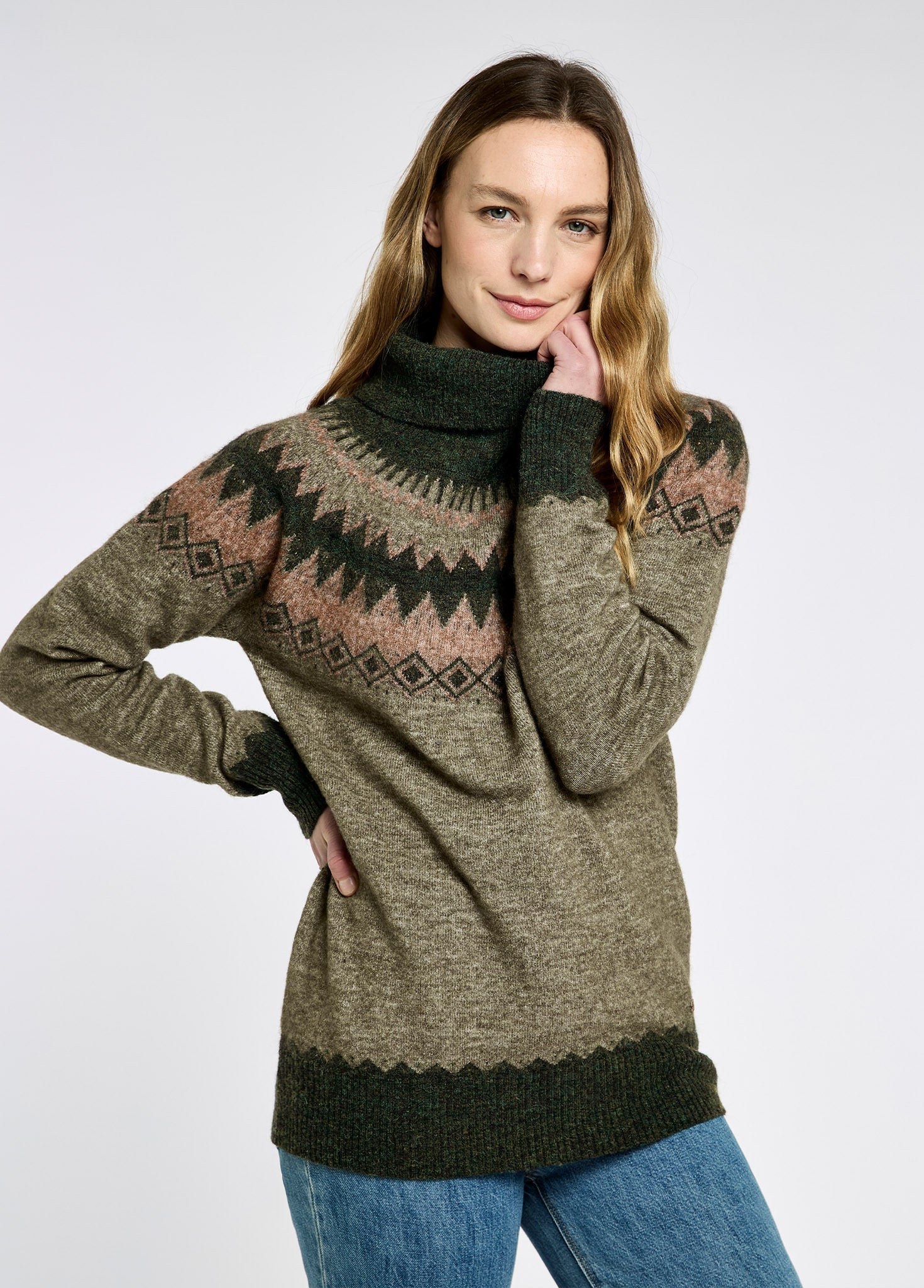 Devlin Women's Fair Isle pattern sweater - Olive Multi - Image 3