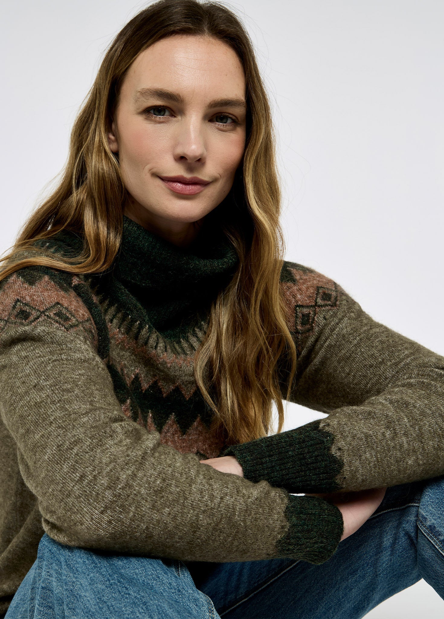 Devlin Women's Fair Isle pattern sweater - Olive Multi - Image 4