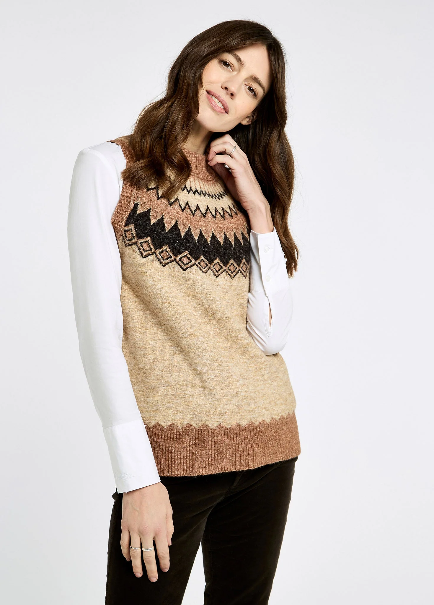 Doyle Women's Fair Isle pattern vest - Oat Multi - Image 4