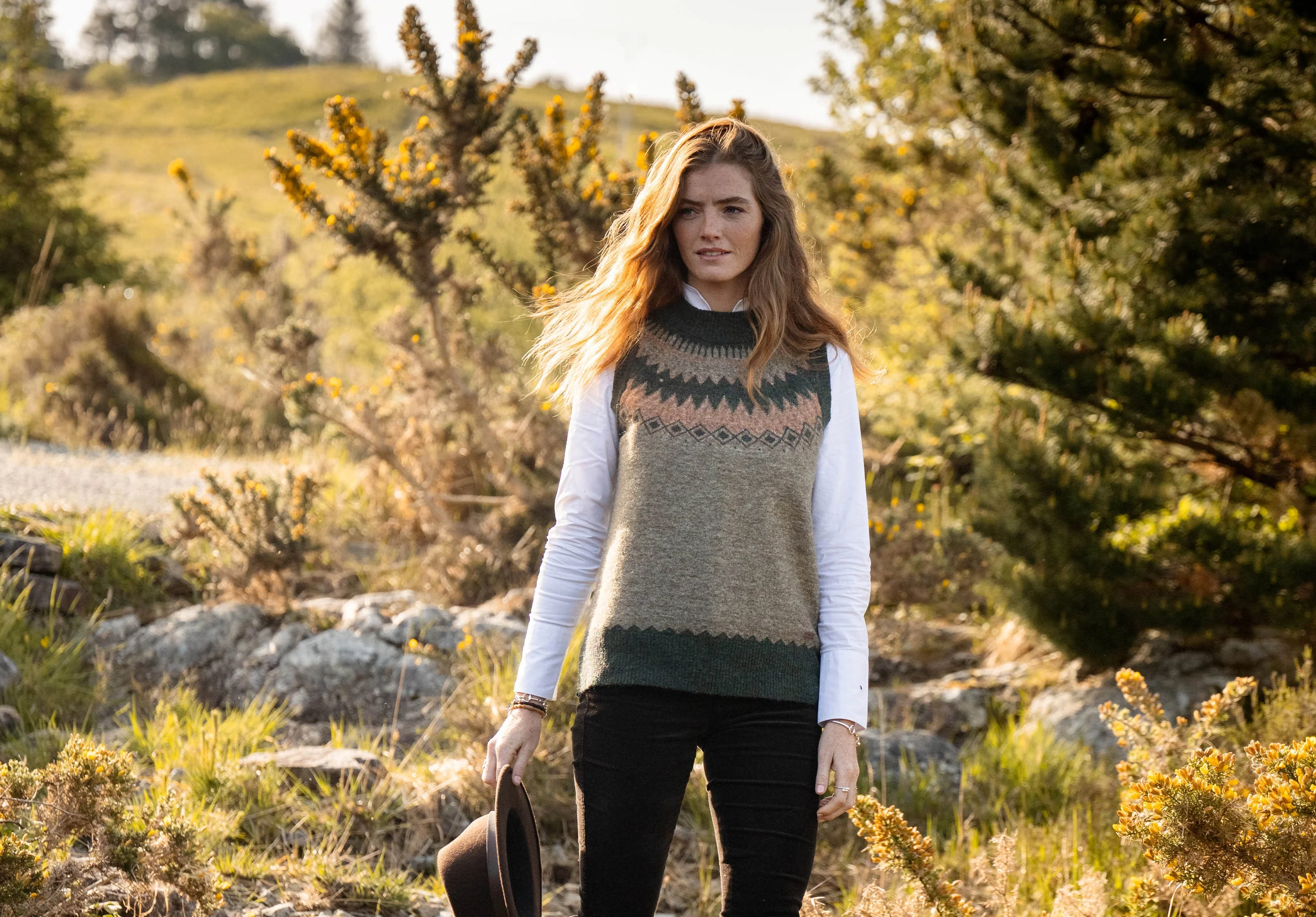 Doyle Women's Fair Isle pattern vest - Olive Multi - Image 2