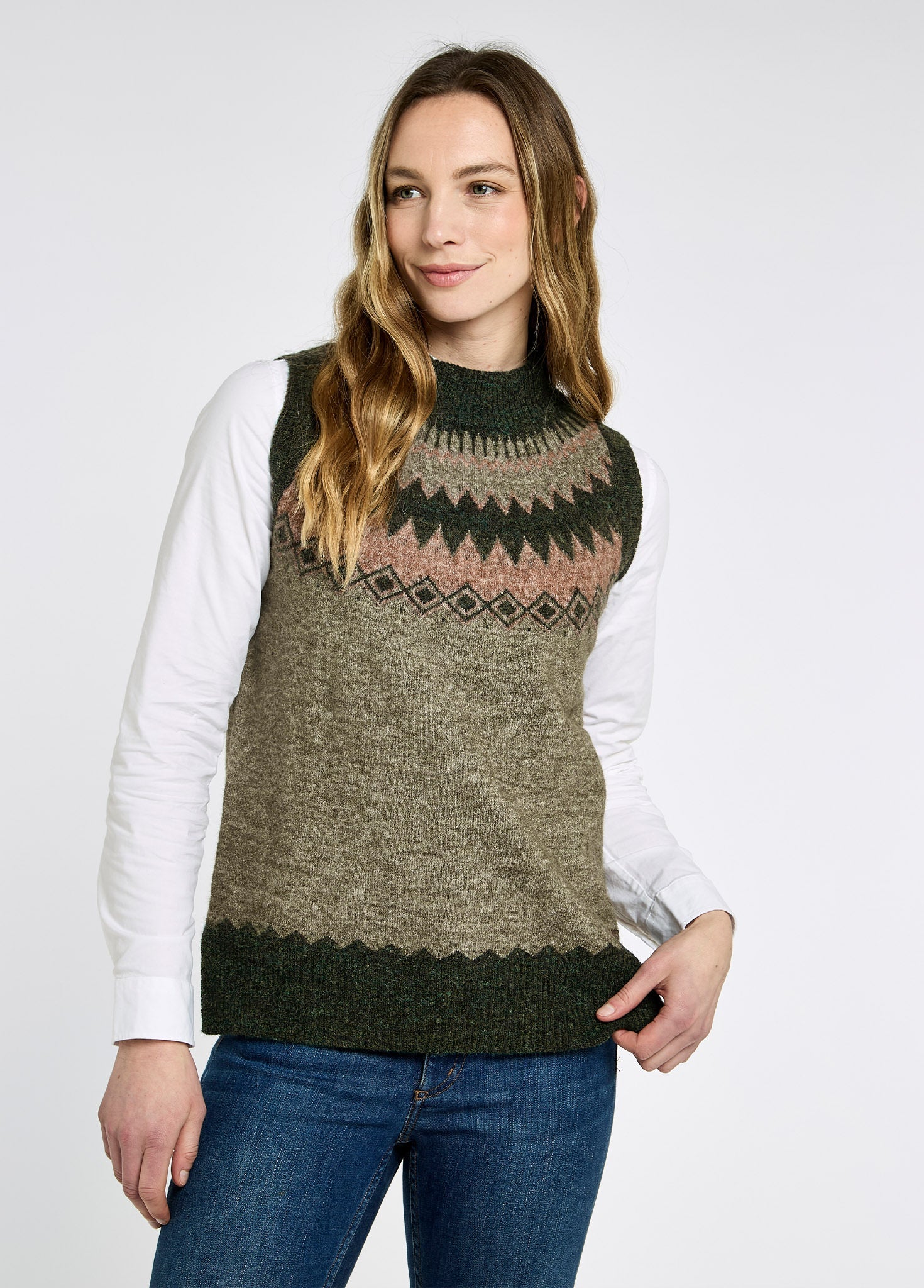Doyle Women's Fair Isle pattern vest - Olive Multi - Image 4