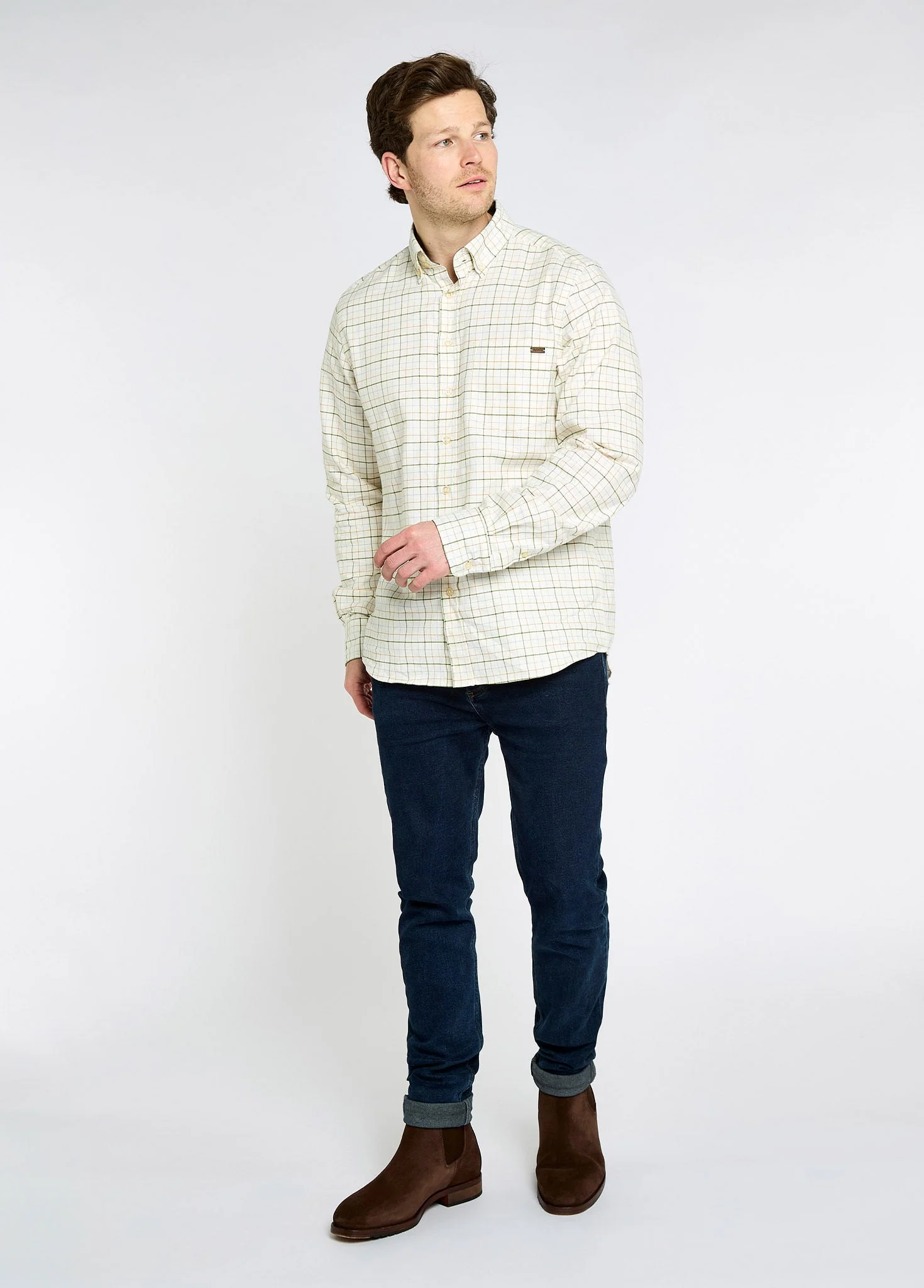 Drumcar Men’s tattersall check shirt - Dusky Green - Image 2