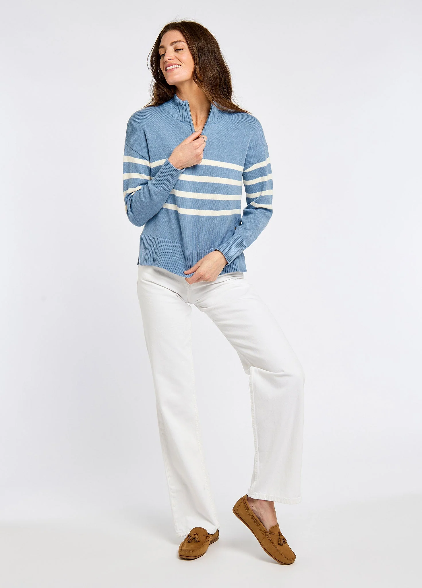 Fonthill Women’s zip neck sweater- Dusty Blue - Image 2