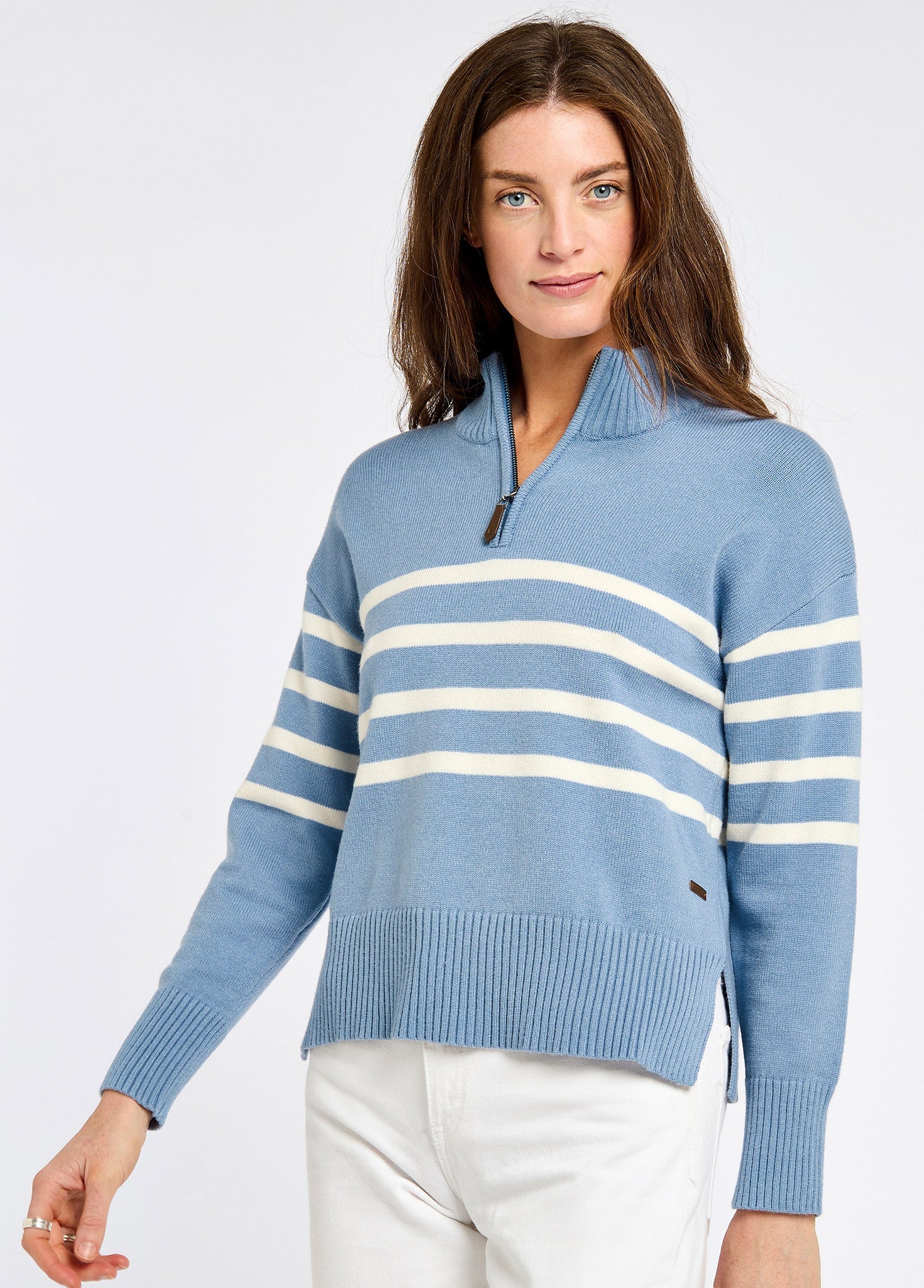 Fonthill Women’s zip neck sweater- Dusty Blue - Image 3