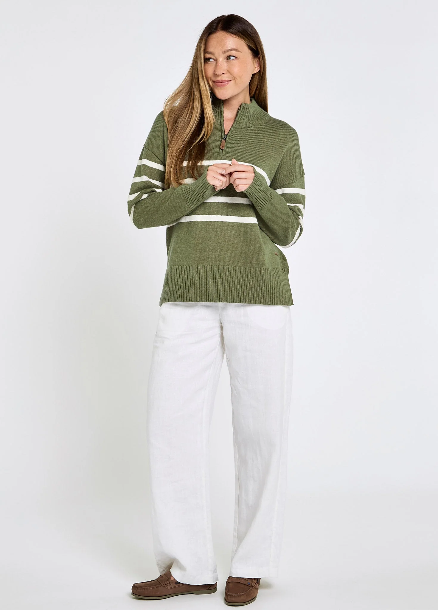 Fonthill Women’s Zip Neck Sweater - Kelp - Image 2