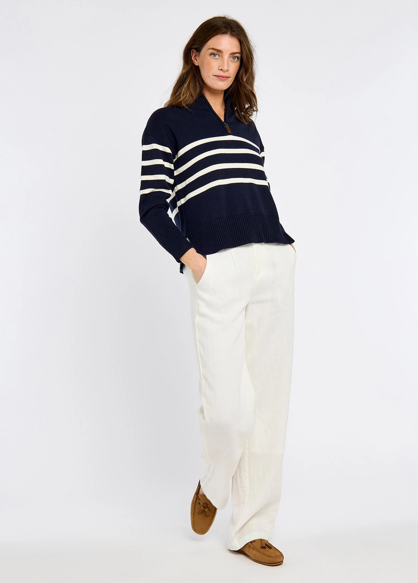 Fonthill Women’s zip neck sweater- navy - Image 2