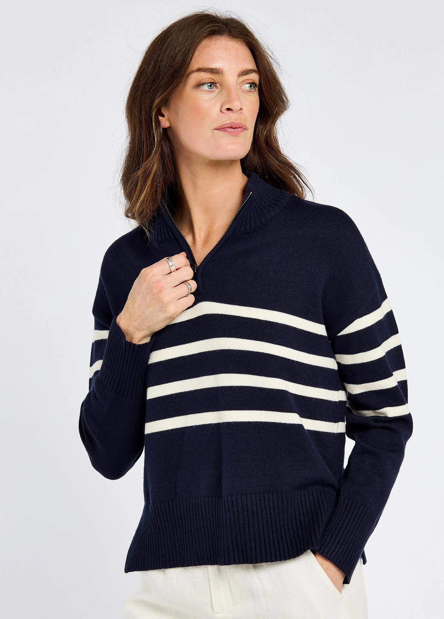 Fonthill Women’s zip neck sweater- navy - Image 3