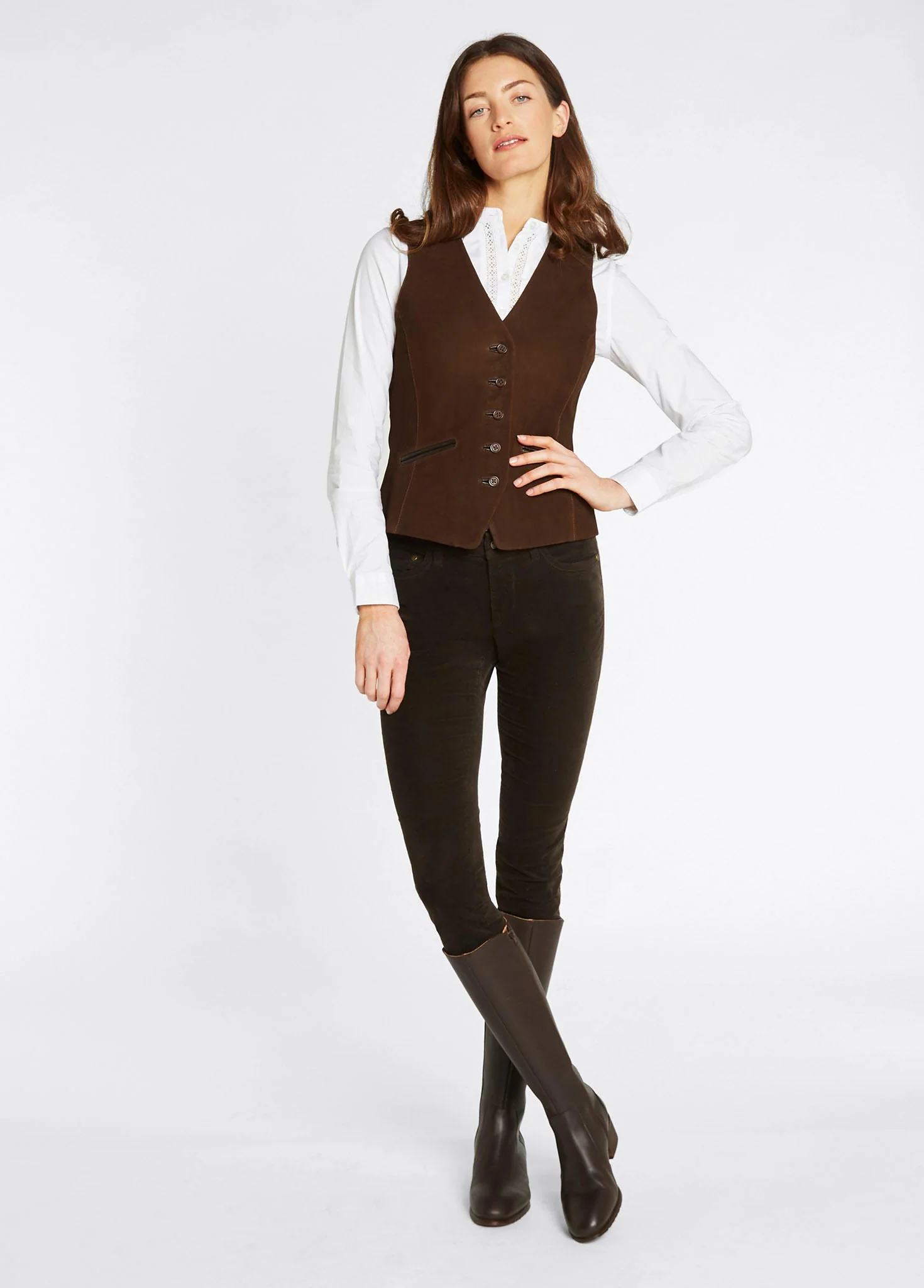 Greville Ladies Tailored Waistcoat - Walnut - Image 2