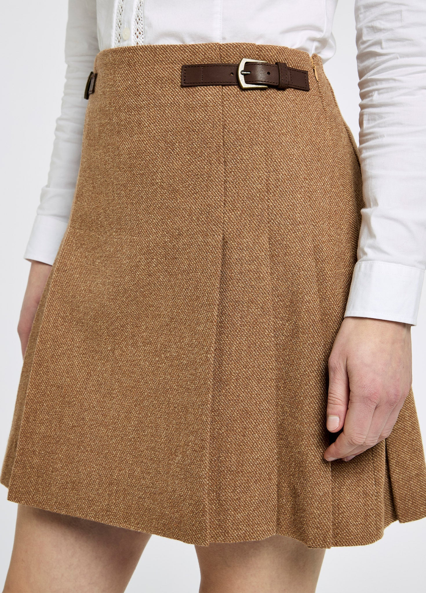 Hornbeam Women's pleated tweed skirt - Camel Twill - Image 5