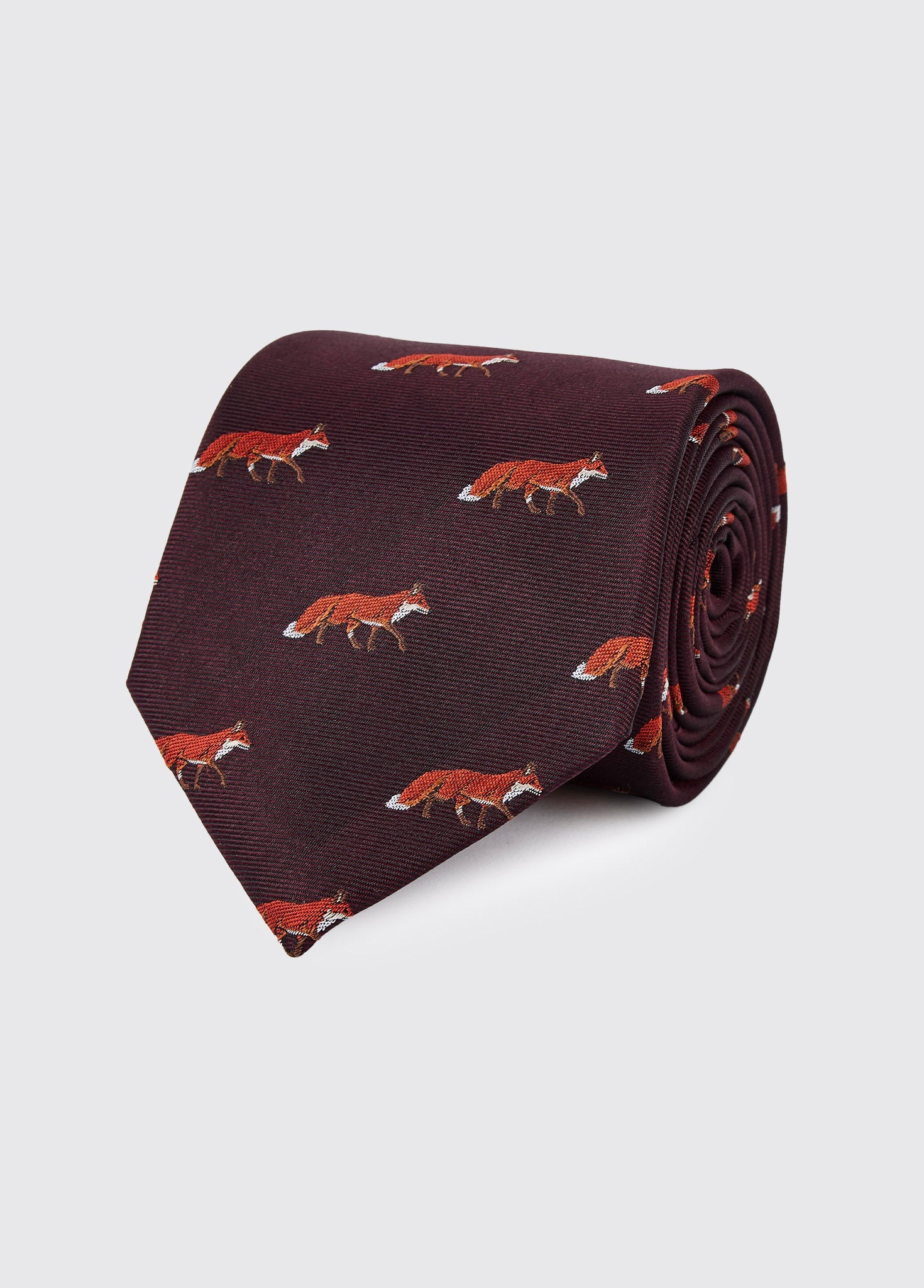 Kavanagh 100% silk fox motif tie - Merlot - Image 2