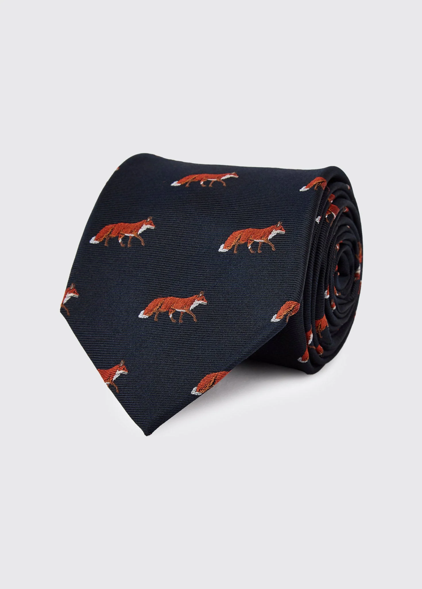 Kavanagh 100% silk fox motif tie - Navy - Image 2