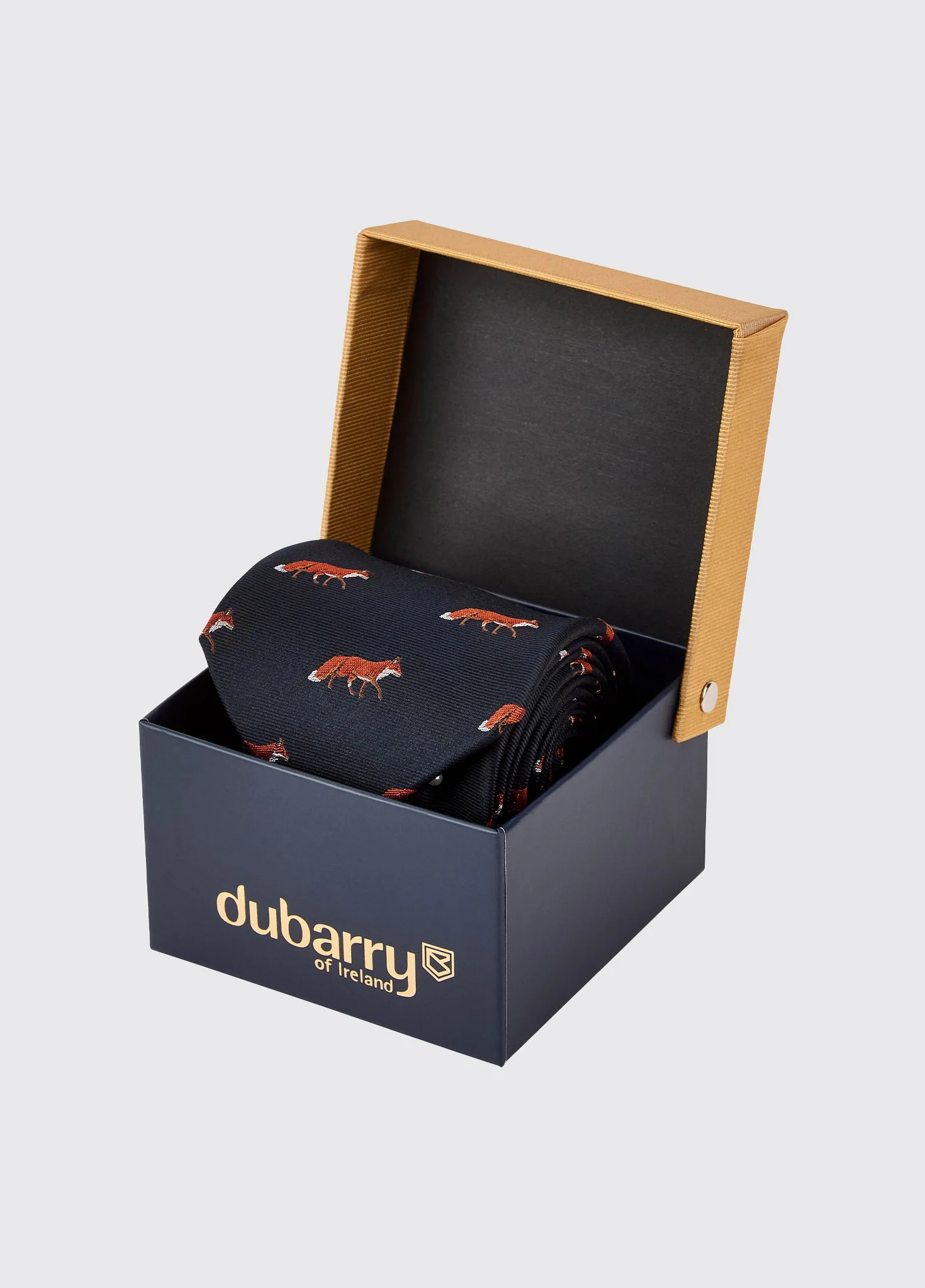 Kavanagh 100% silk fox motif tie - Navy - Image 3
