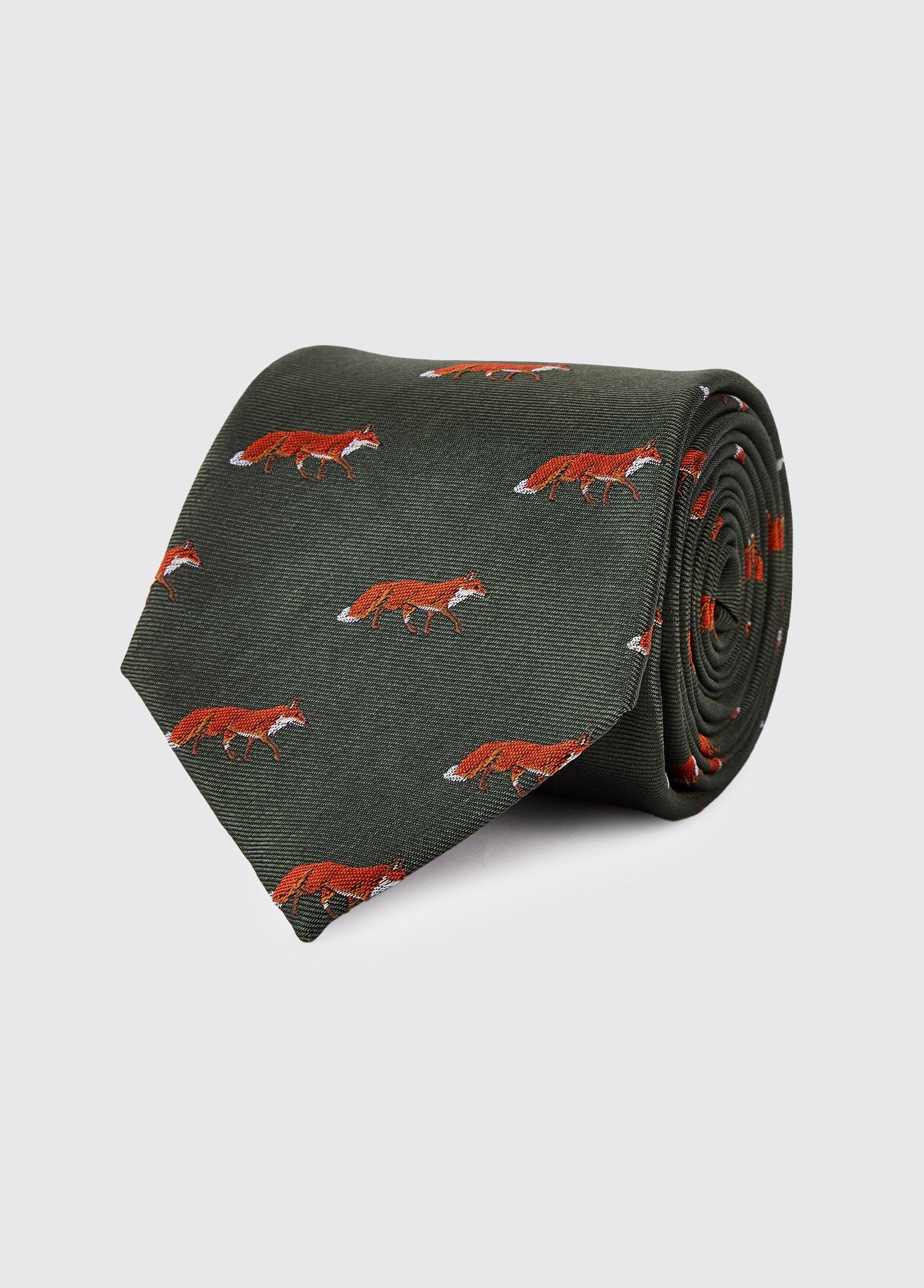 Kavanagh 100% silk fox motif tie - Olive - Image 2