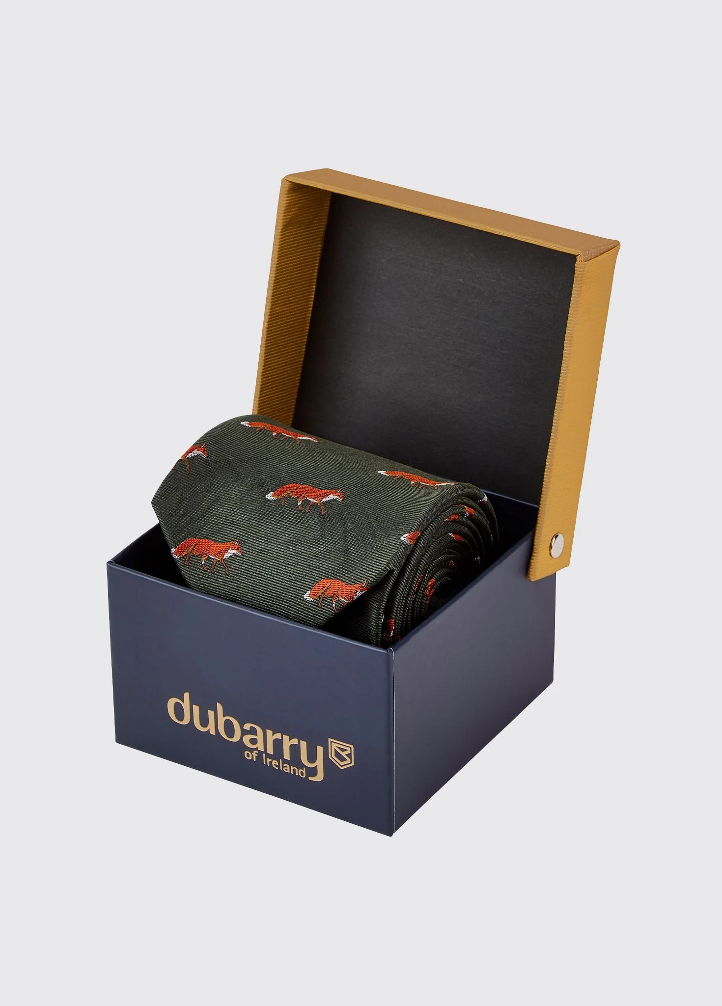 Kavanagh 100% silk fox motif tie - Olive - Image 3