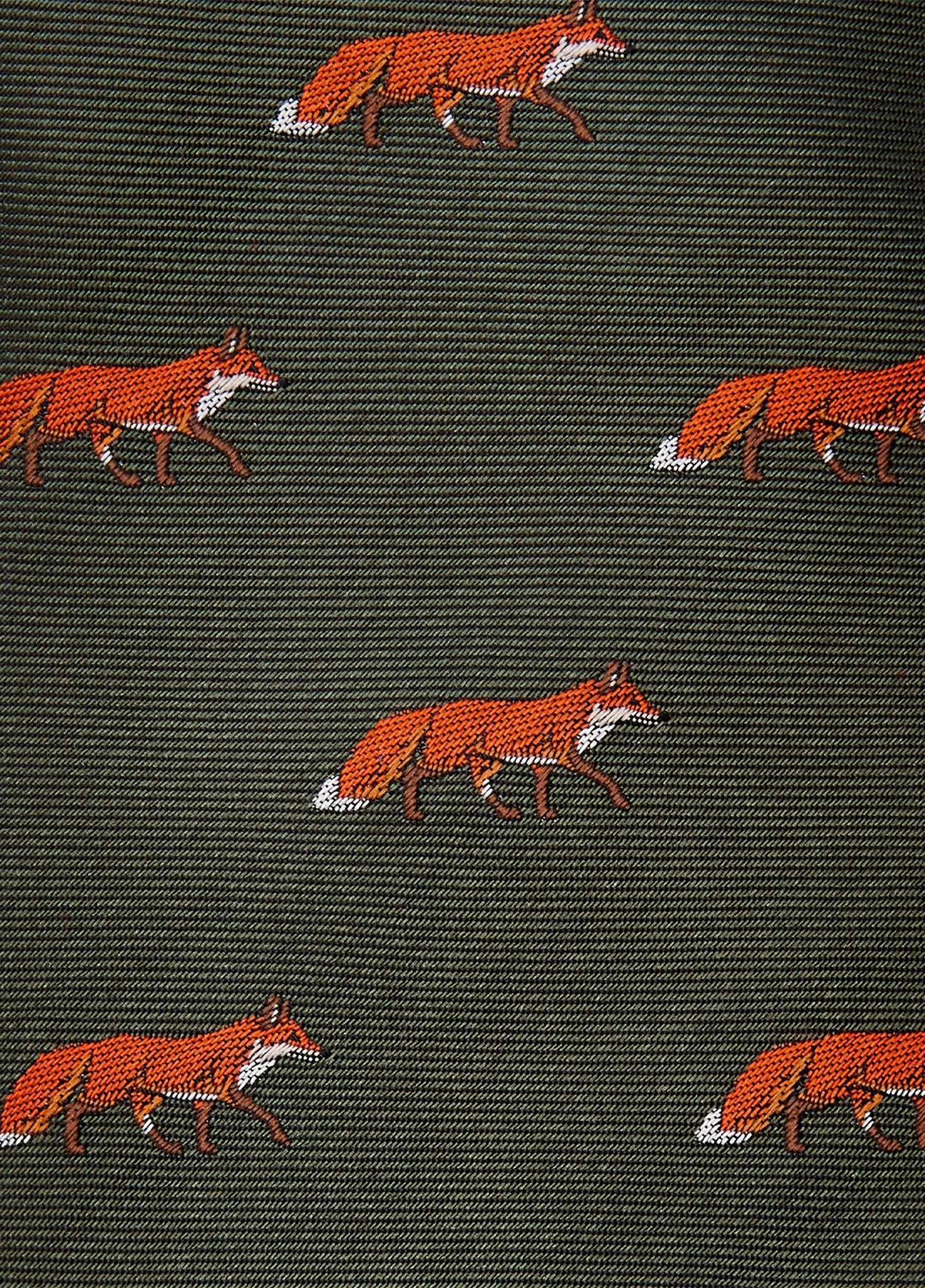 Kavanagh 100% silk fox motif tie - Olive - Image 4