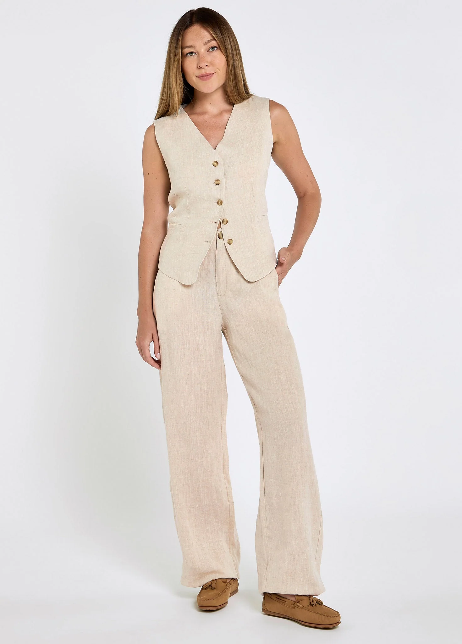 Killaloe Women's Linen Waistcoat - Oatmeal - Image 3
