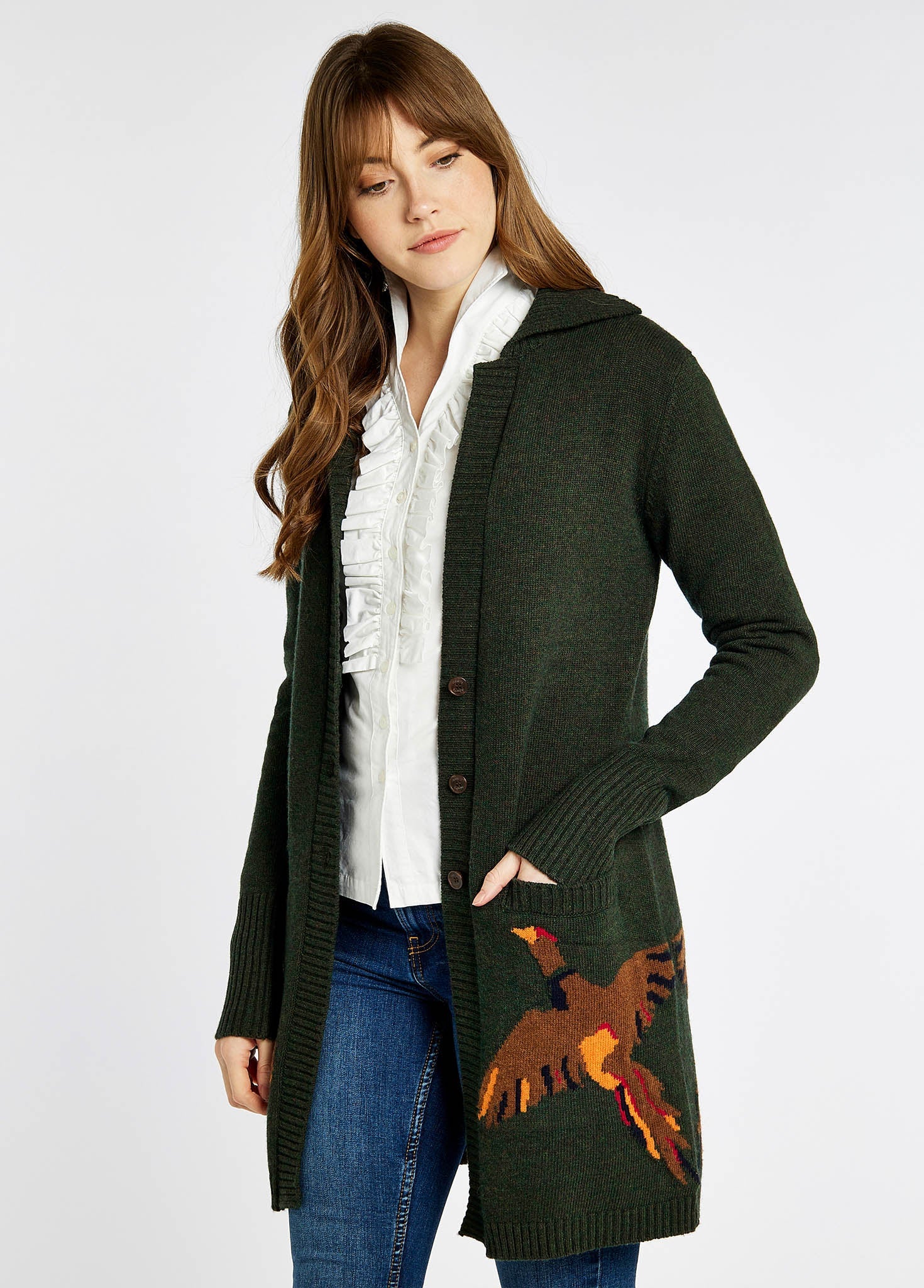 Dromore Knitted Cardigan - Olive - Image 3
