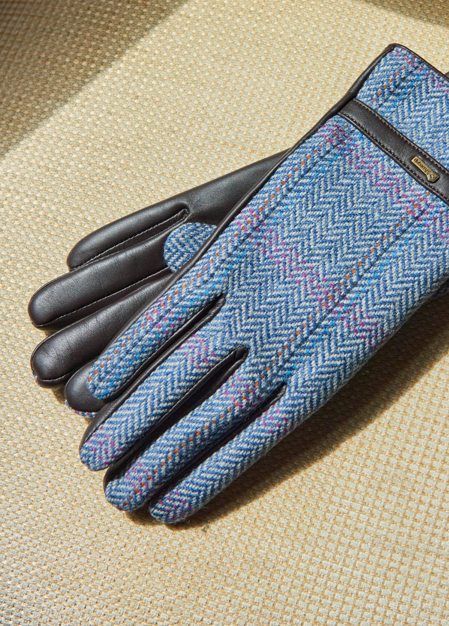 Ballycastle Ladies Tweed Leather Gloves - Denim Haze - Image 2