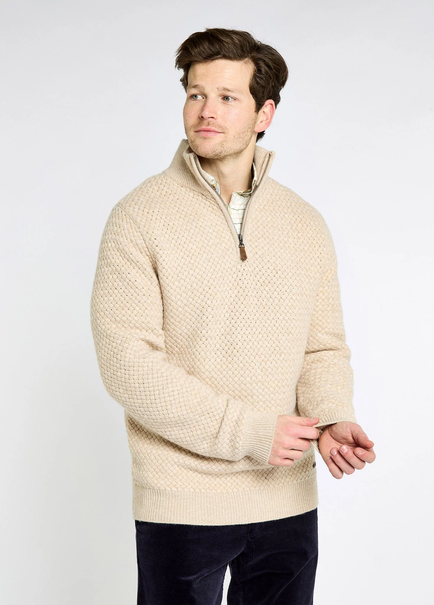 Power Men's Zip neck sweater - Oat - Image 3