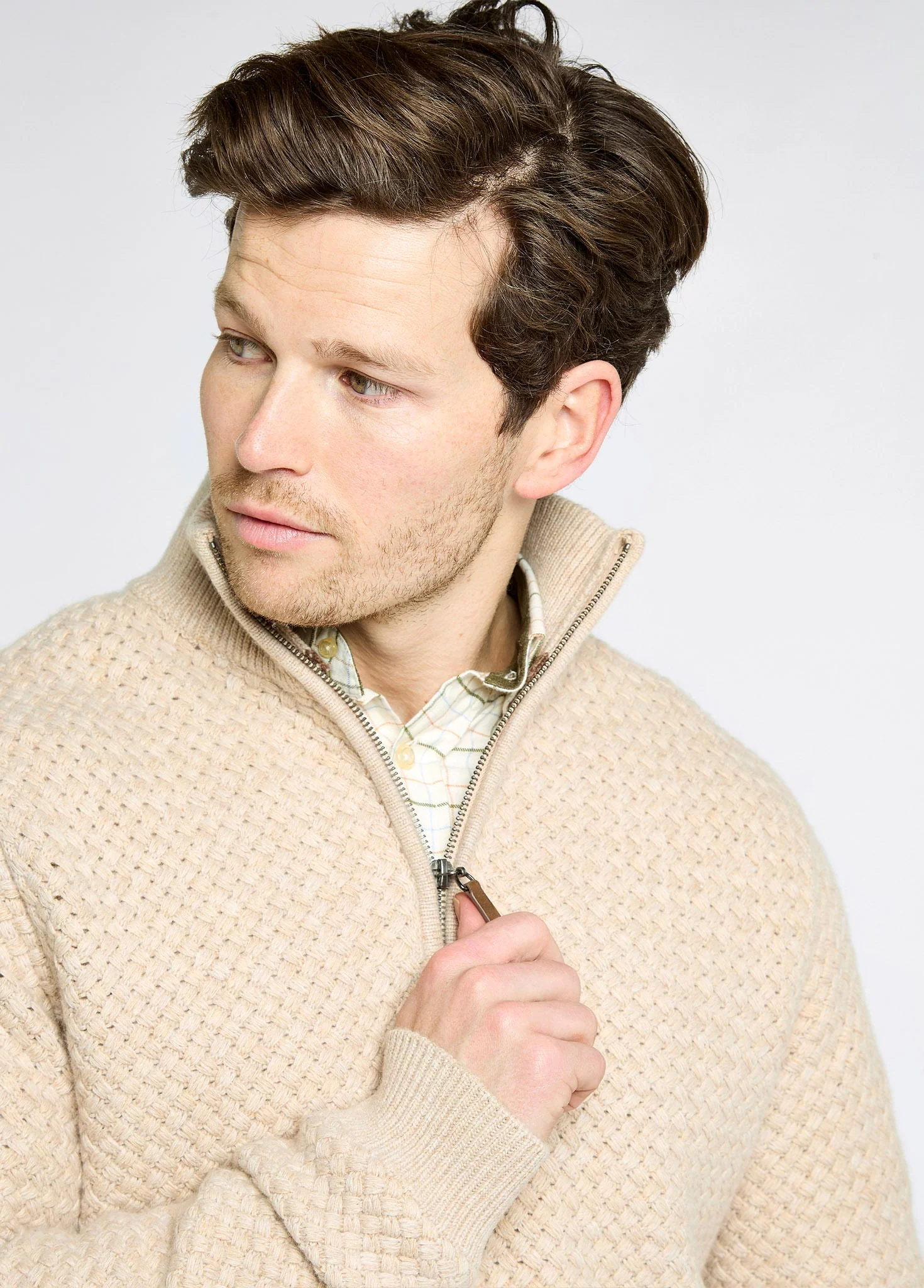 Power Men's Zip neck sweater - Oat - Image 4