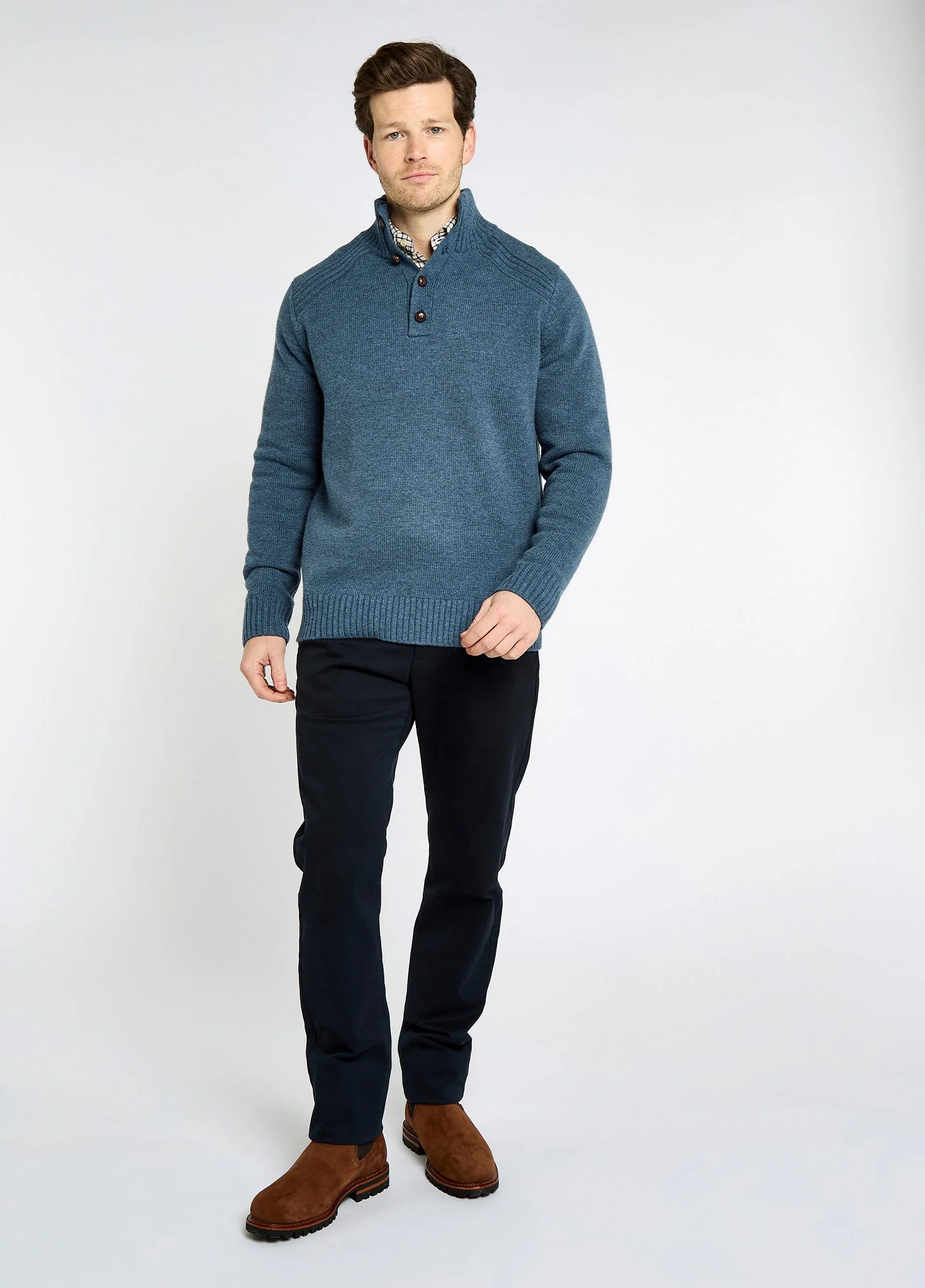 Shields Men’s button neck knit - Indigo - Image 2