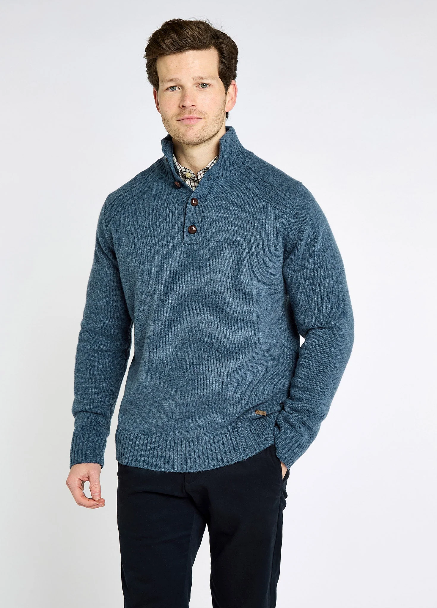 Shields Men’s button neck knit - Indigo - Image 3