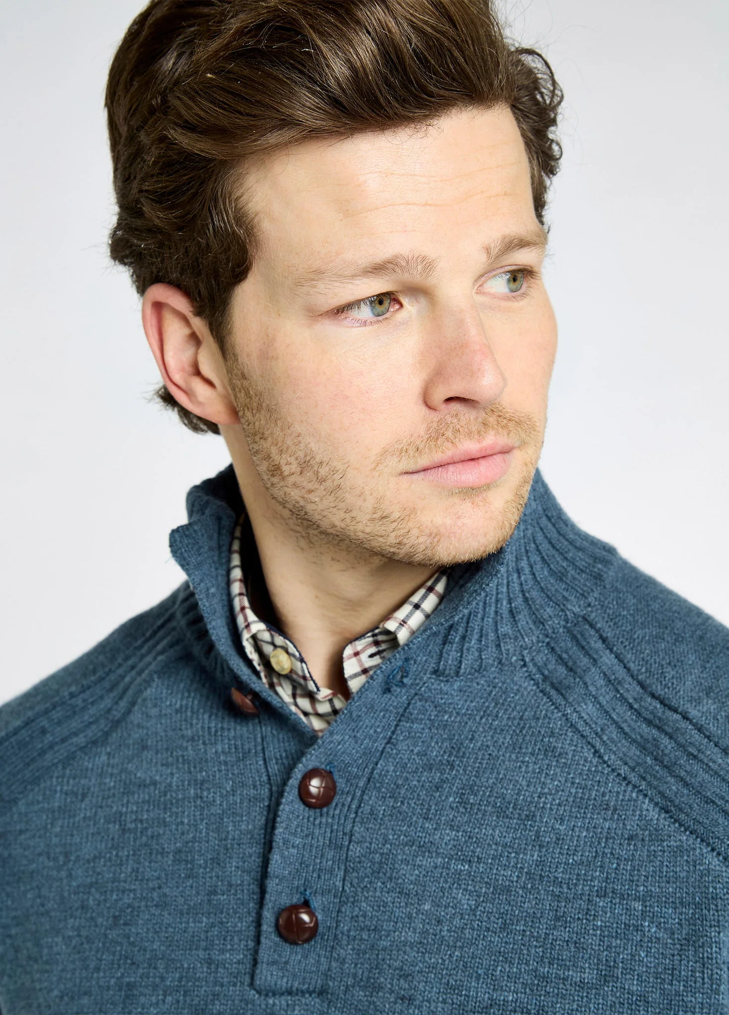 Shields Men’s button neck knit - Indigo - Image 4