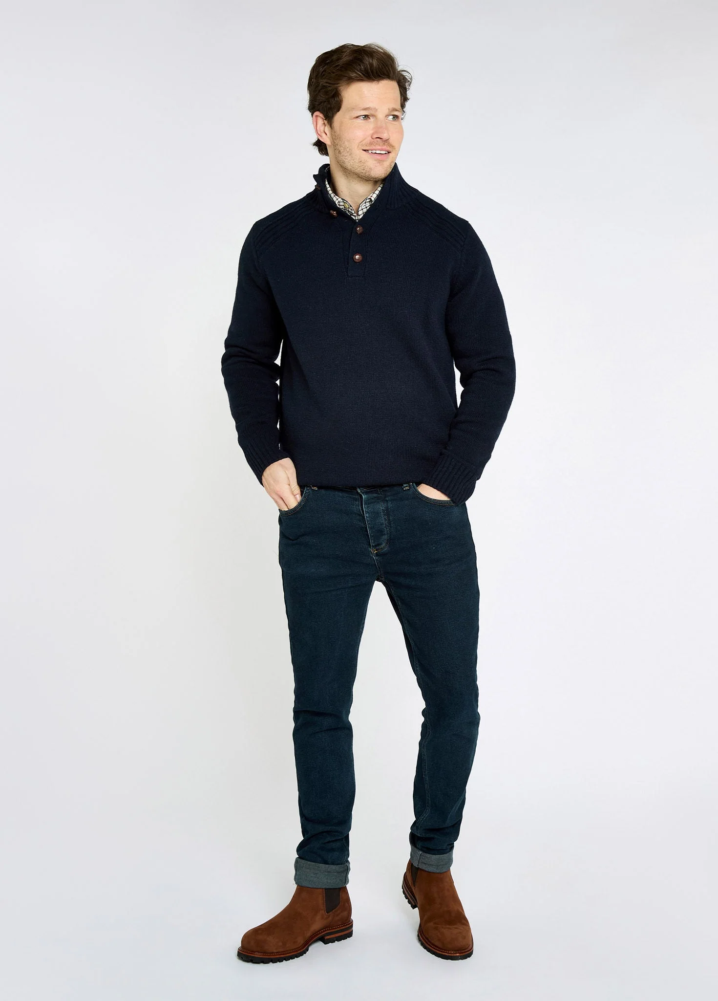 Shields Men’s button neck knit - Navy - Image 2