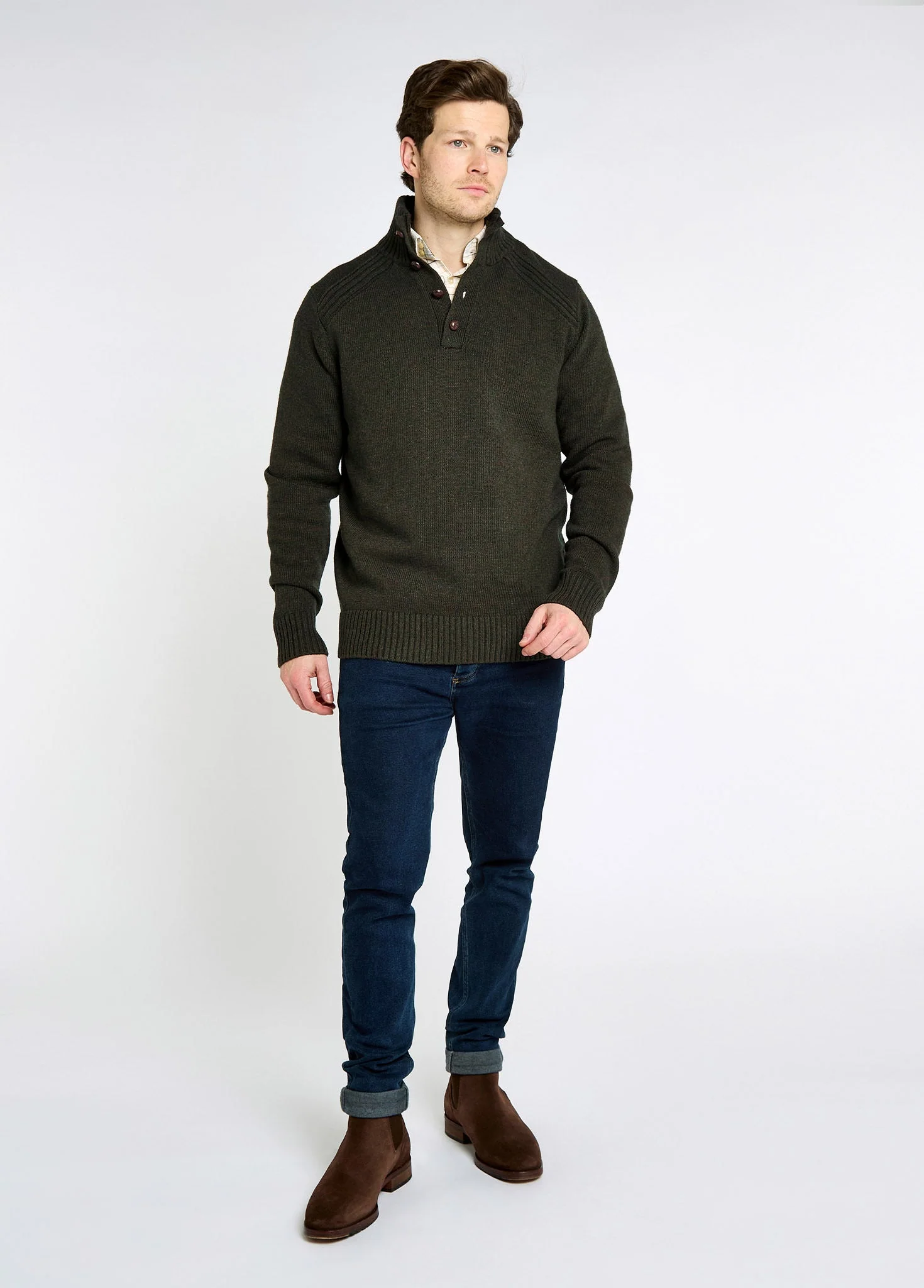 Shields Men’s button neck knit - Olive - Image 2