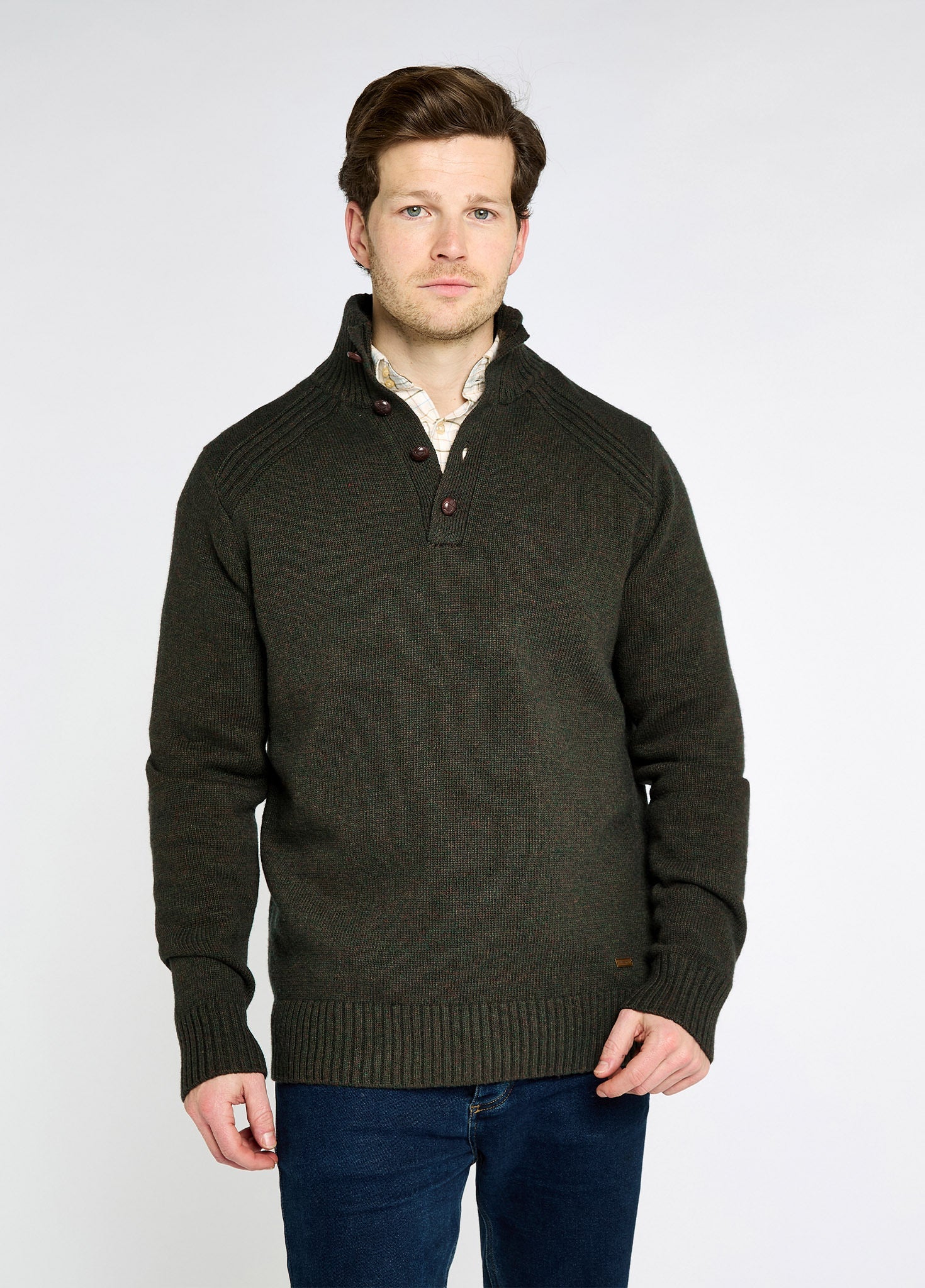 Shields Men’s button neck knit - Olive - Image 3