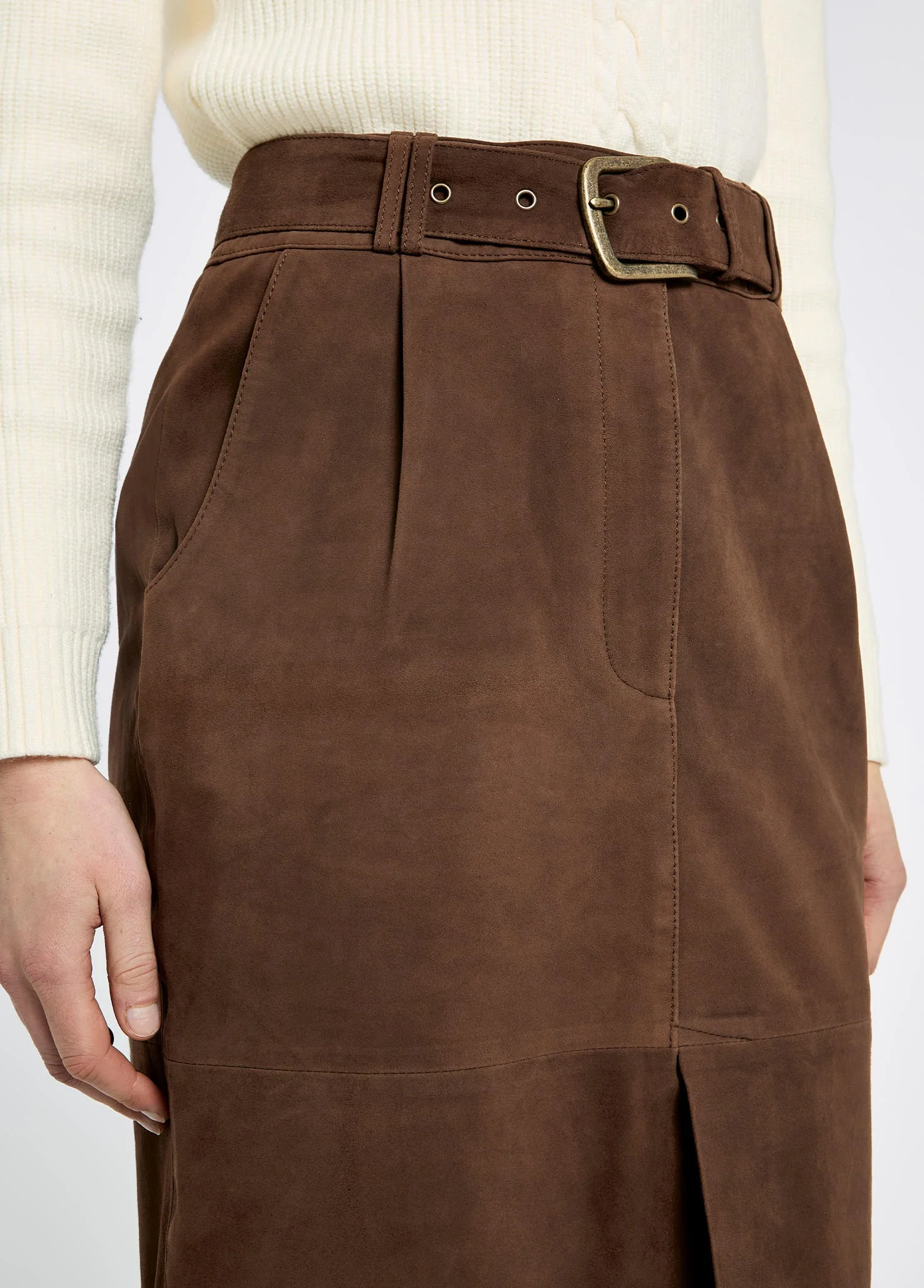 Sullivan Knee-length belted suede skirt - Walnut - Image 6